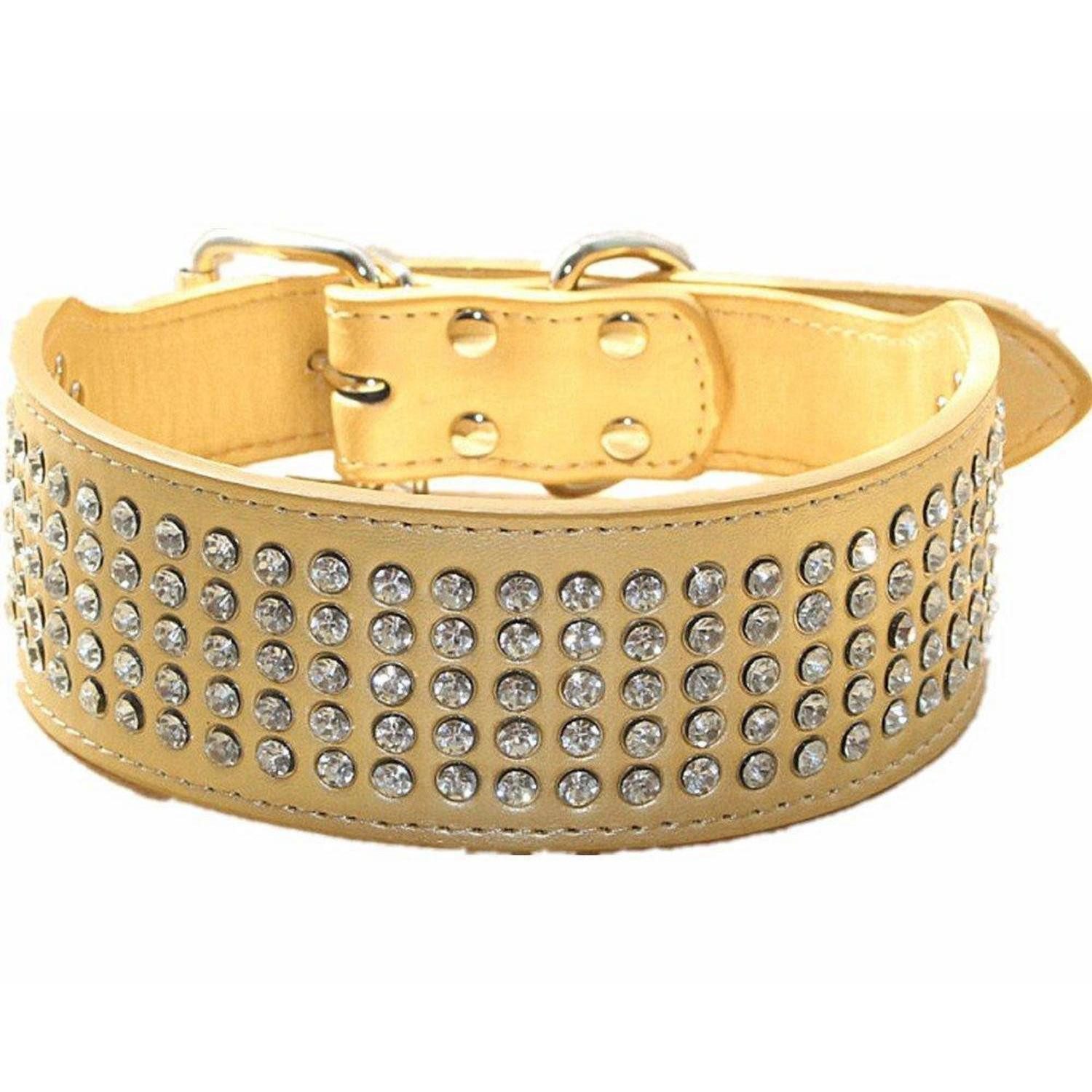 LuxusKollektion Hunde-Halsband Hundehalsband Strass L Gold, Kunststoff
