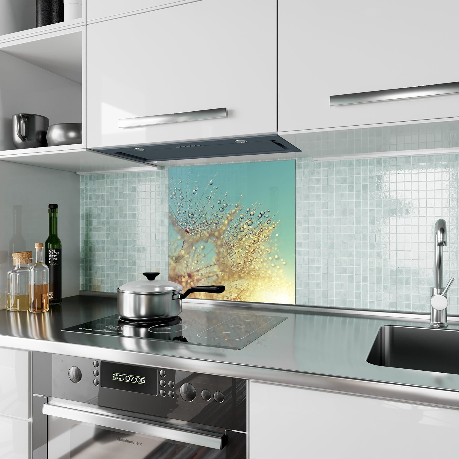 Motiv Küchenrückwand Küchenrückwand im Sonnenlicht Glas Spritzschutz Löwenzahn Primedeco mit