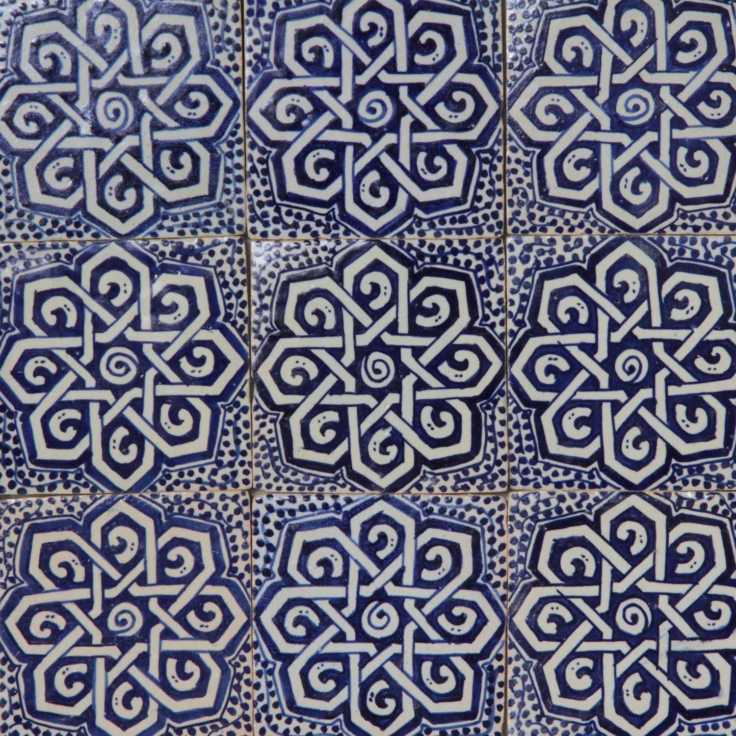 Casa Moro Wandfliese Kunsthandwerk und Orientalische 10x10 Aisha Weiß Fliese Keramikfliese FL7210, cm, aus Blau marokkanische Marokko, Handbemalte