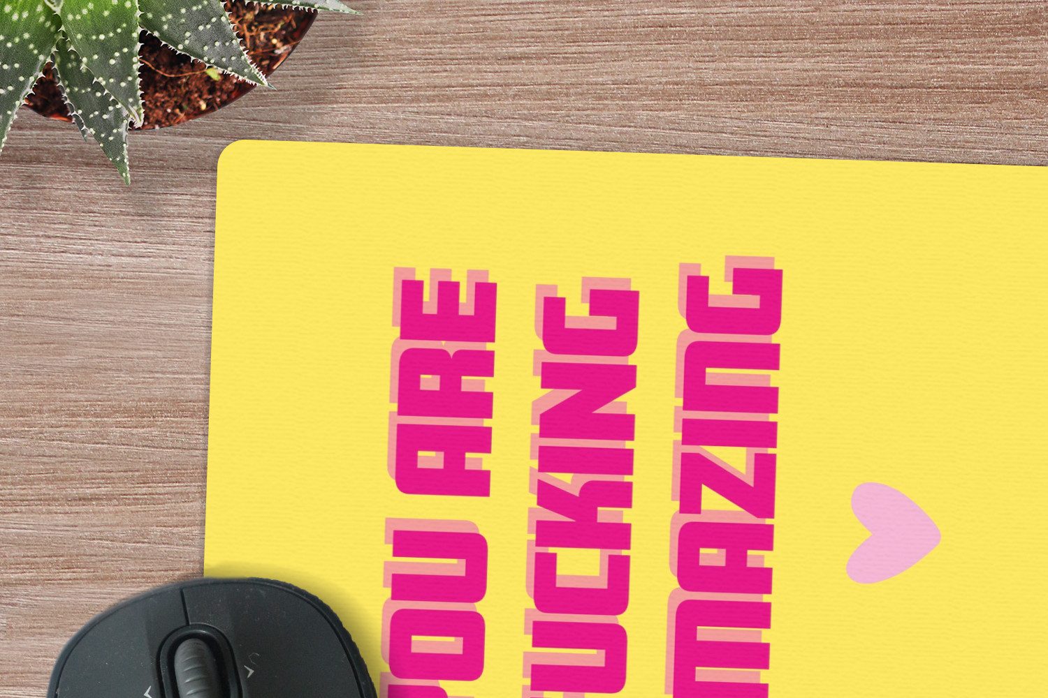 MuchoWow Mauspad Gelb - Valentinstag - Text (1-St), Gaming, Mousepad Klein, Büro Zubehör, Mausunterlage, 19x23 cm