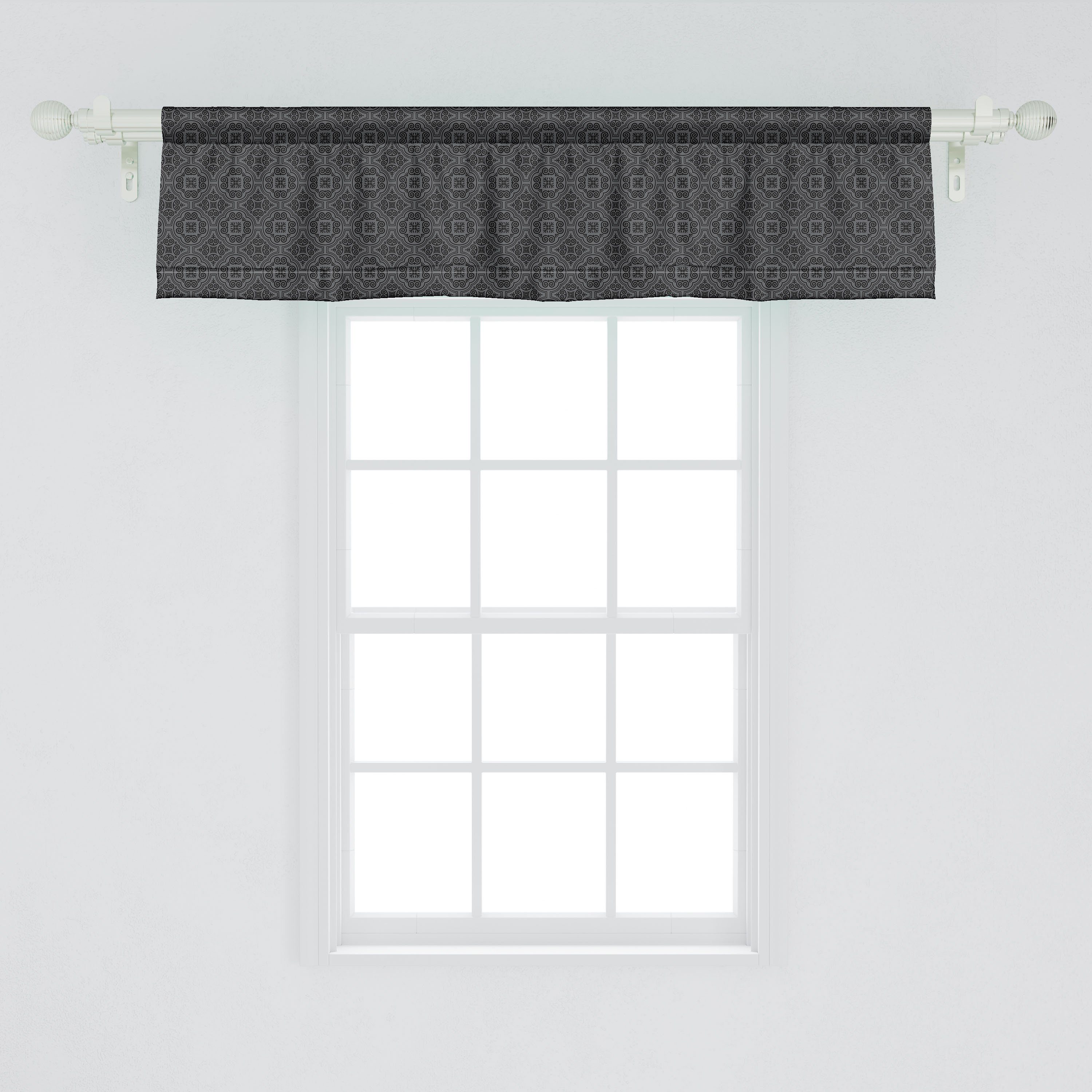 Scheibengardine Vorhang Volant für venezianischen mit Barock Dekor Microfaser, Stangentasche, Küche Dunkelgrau Abakuhaus, Schlafzimmer