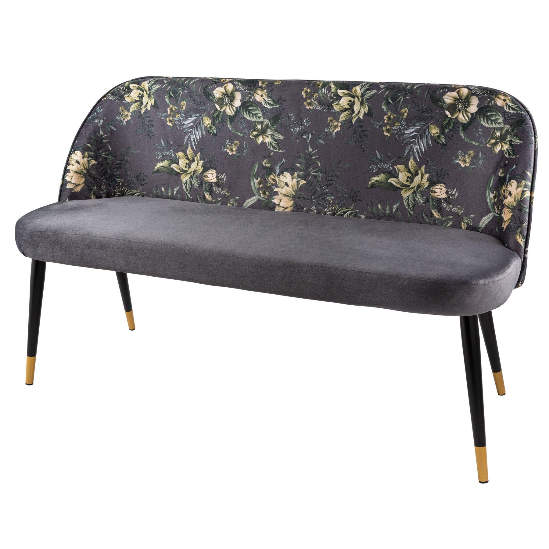 riess-ambiente Sitzbank PRÊT-À-PORTER grau / schwarz (Einzelartikel, 1-St), Wohnzimmer · Samt · Metall · florales Design · Retro