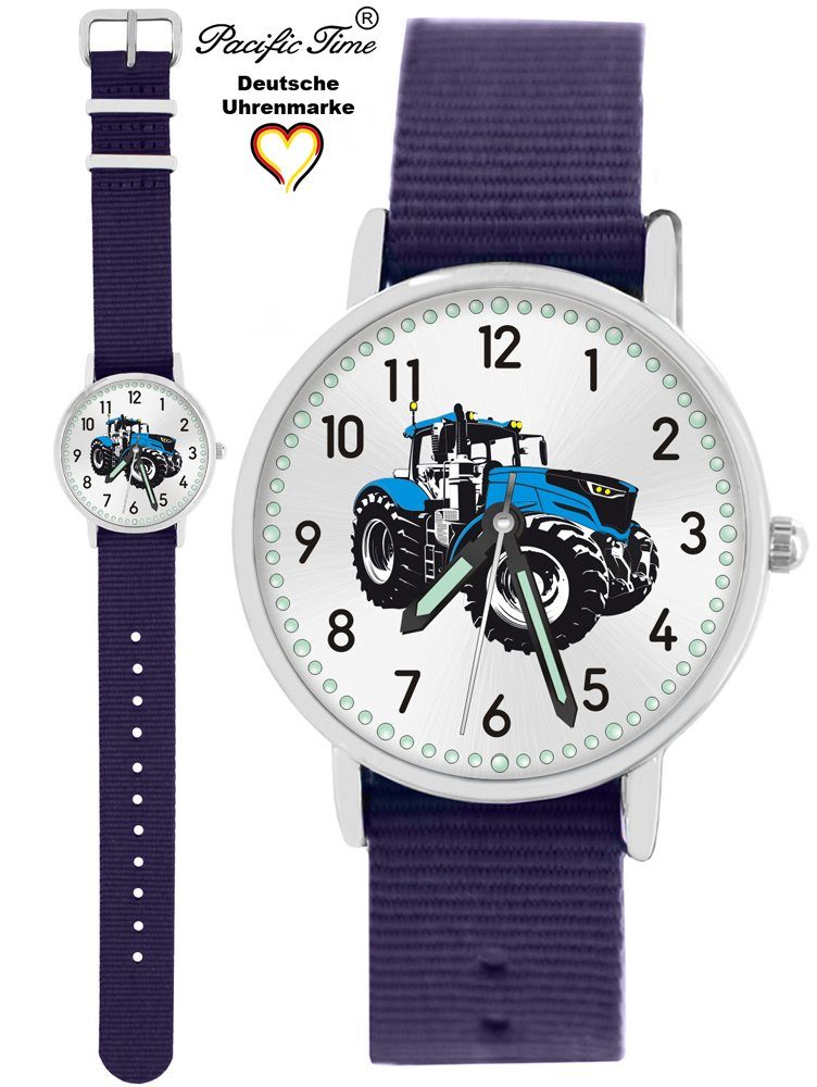 Pacific Time Quarzuhr Kinder Armbanduhr Traktor blau Wechselarmband, Mix und Match Design - Gratis Versand violett