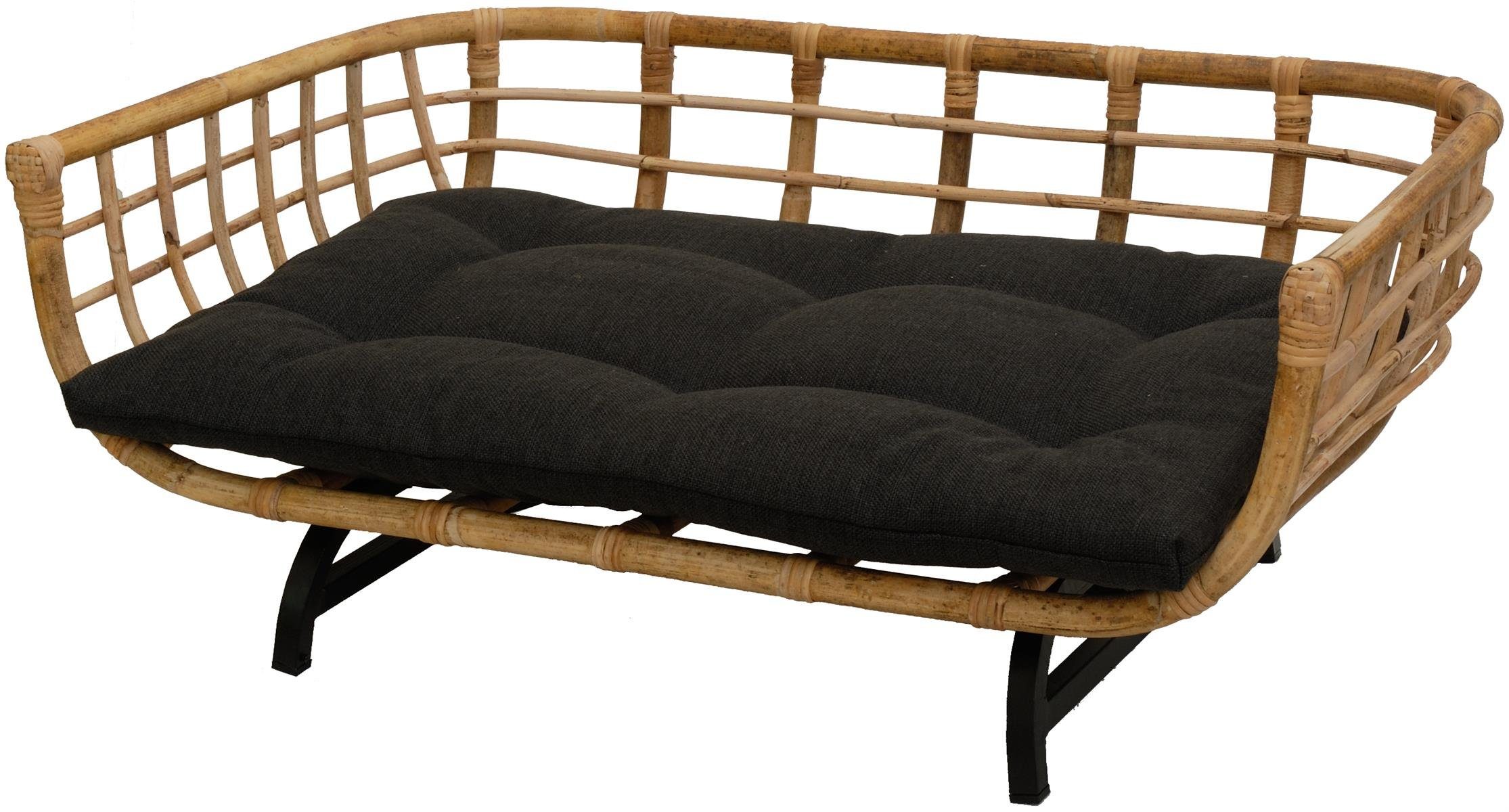 Krines Home Hundekorb Exklusiver Retro-Design Hundekorb Hundebett Tierkorb Haustier Bett, Polyester, Groß aus Rattan mit Kissen Modernes Bett für Katzen und Hunde Grösse