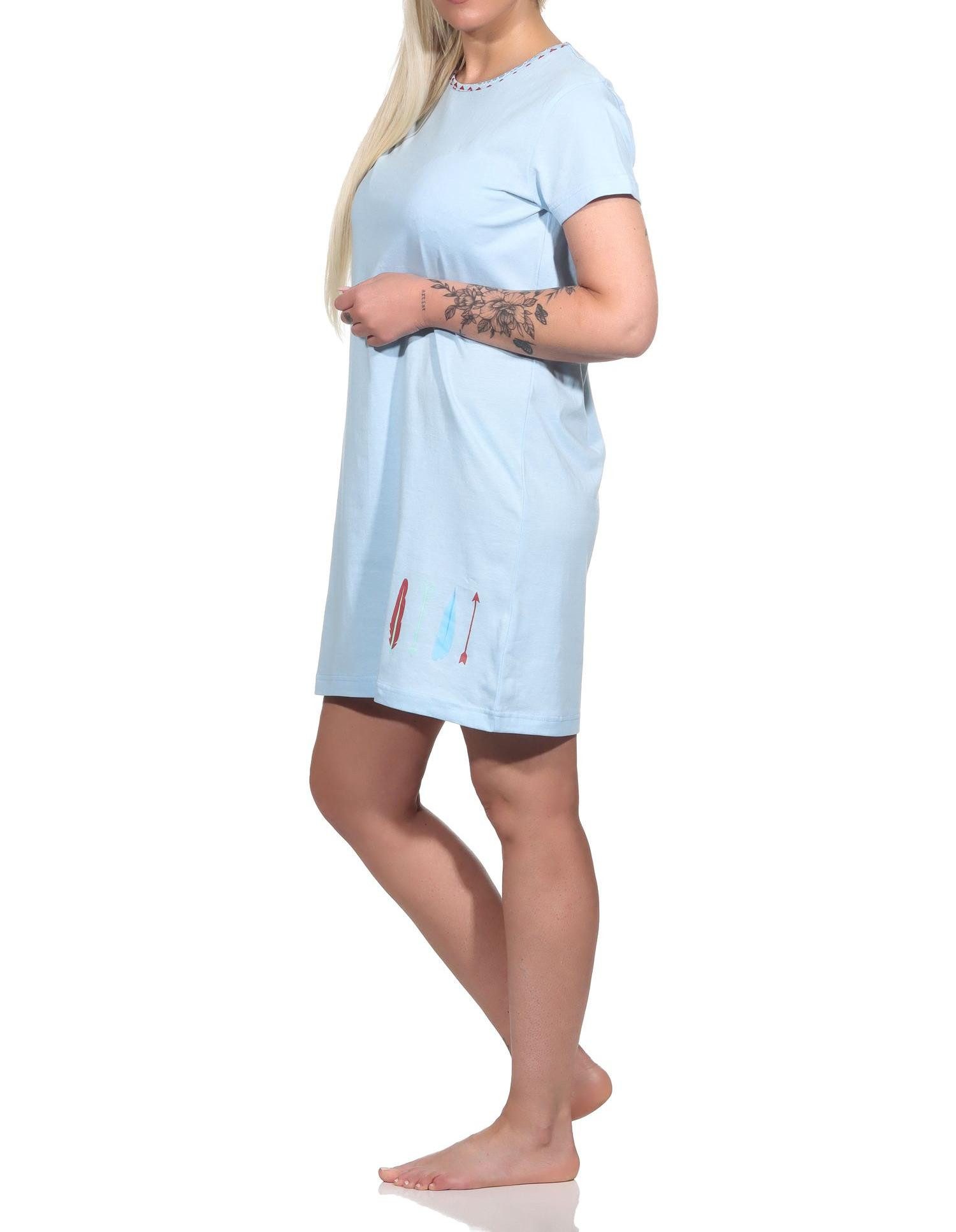 RELAX by Normann Nachthemd Damen Nachthemd halbarm, Bigshirt mit Feder- und Pfeil-Motiv