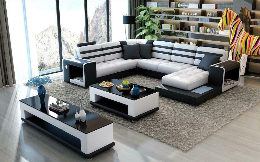 JVmoebel Ecksofa, Ecksofa U-Form Sofa Couch Design Couch Textil Modern Polster Neu Weiß/Schwarz