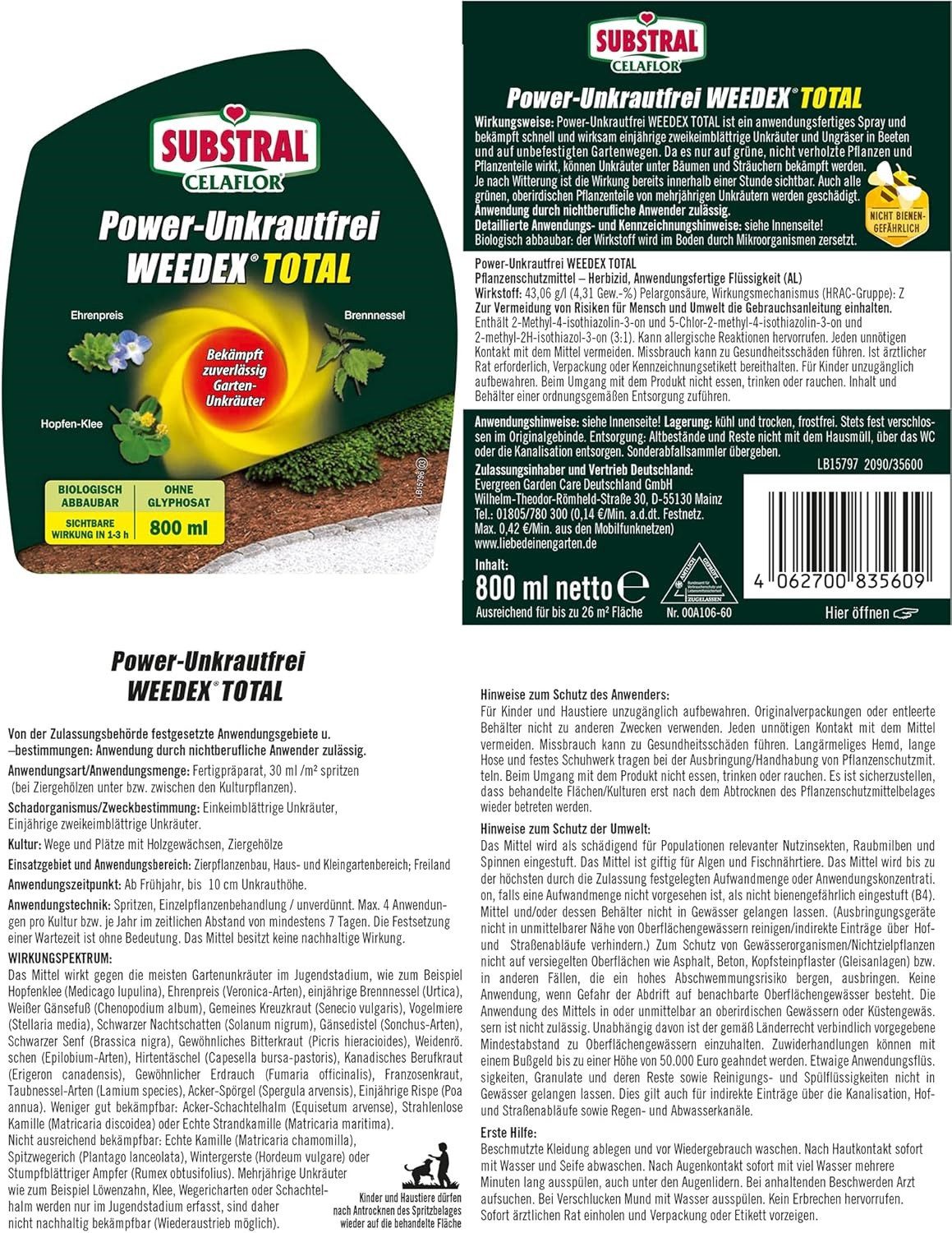 Substral Celaflor Unkrautbekämpfungsmittel Substral Celaflor Power Unkrautfrei Weedex Tota 800ml Sprühflasche