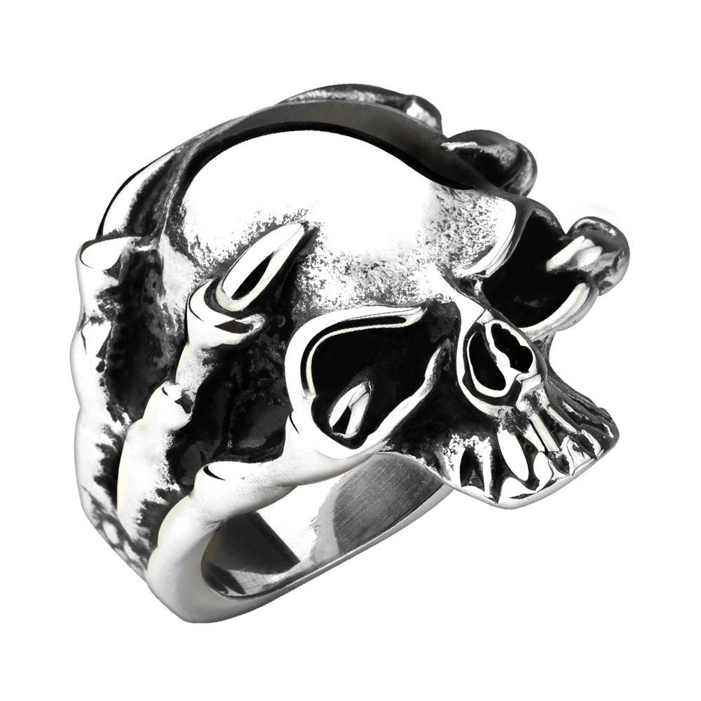 Taffstyle Fingerring Herren Ring Edelstahl Drachen Klaue Totenkopf, Herren günstig online kaufen