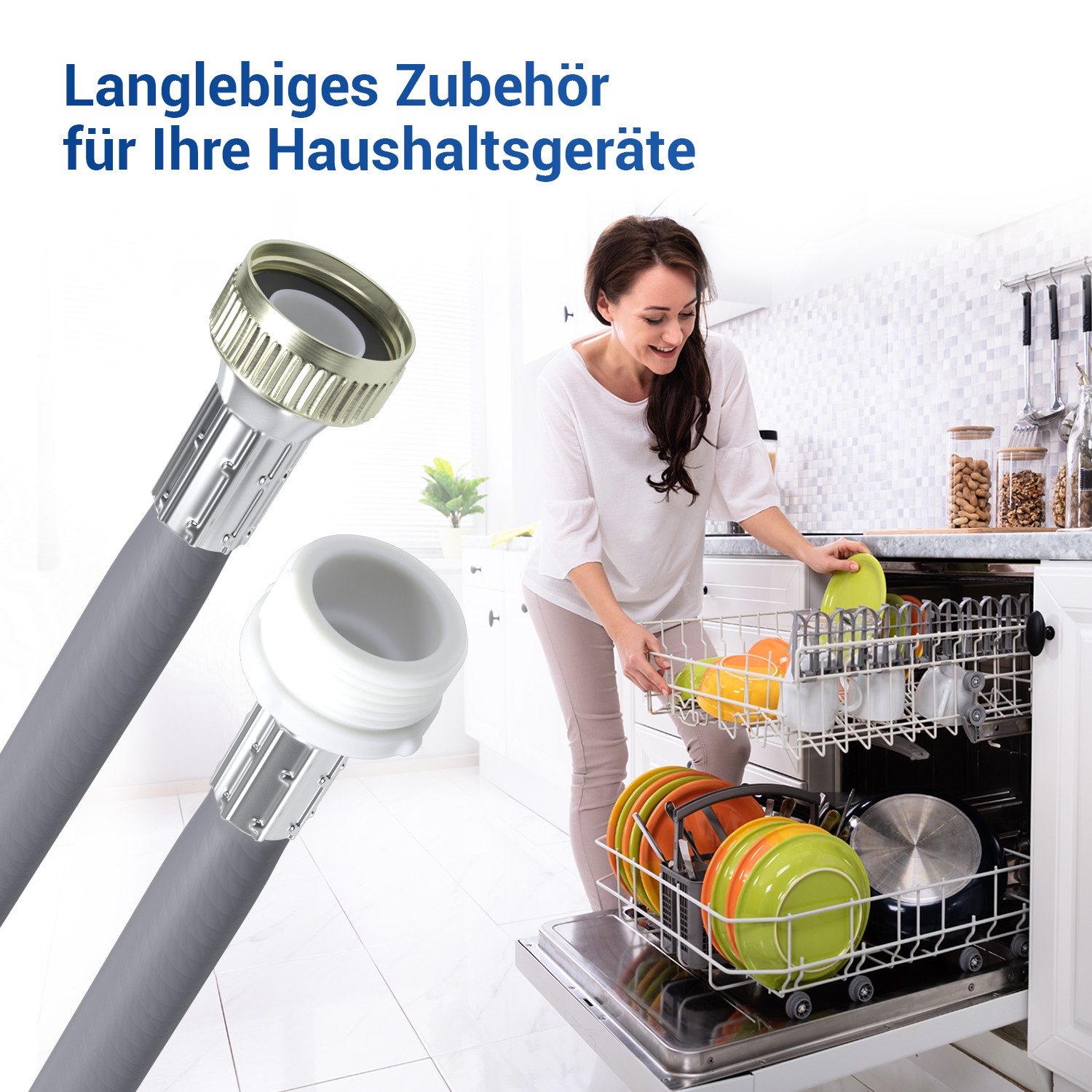 VIOKS Zulaufschlauch Verlängerung für Kaltwasseranschluss (25°C) 3/4 Zoll Anschlüsse, Zubehör für Waschmaschine, Geschirrspüler (1,5 / 2 / 2,5 / 3 / 3,5 Meter)