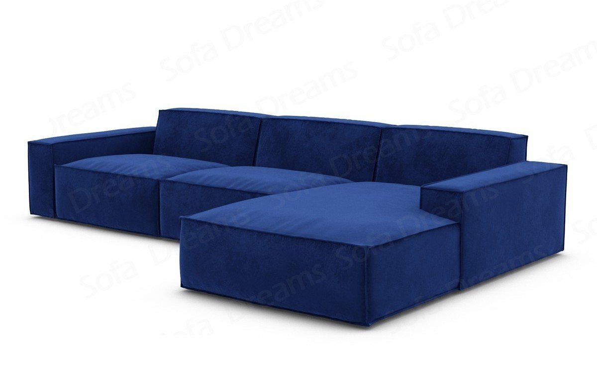 Sofa Dreams Ecksofa Samtstoff Sofa Polsterecksofa Formenta L Mini Eckcouch Stoffsofa, Design Polstercouch mit mane dunkelblau77