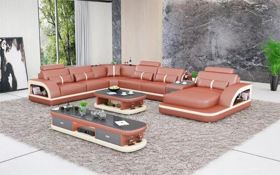 JVmoebel Ecksofa, Wohnlandschaft Couch Polster Sofa Garnitur 3tlg. Set Couchtisch
