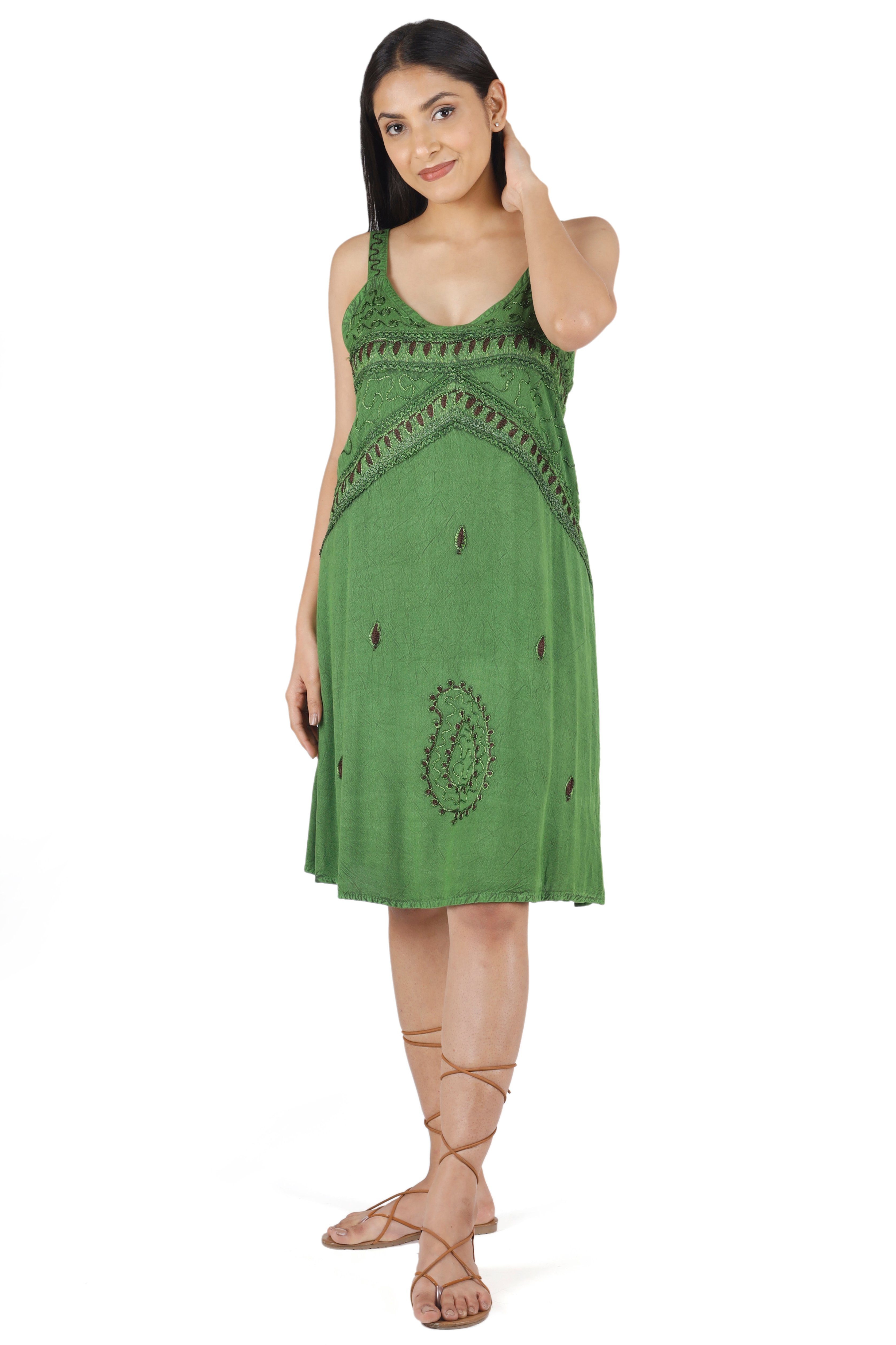 alternative Midikleid Boho grün Design -.. 1 Minikleid Bekleidung Besticktes indisches Kleid, Guru-Shop