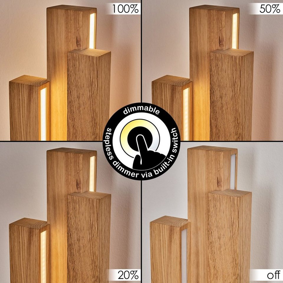 hofstein Tischleuchte dimmbare Tischlampe aus Holz/Metall/Kunststoff in  Natur/Chrom/Weiß, LED wechselbar, 3000 Kelvin, stufenlos dimmbar über  An-/Ausschalter, 1470 Lumen, Höhe 45cm