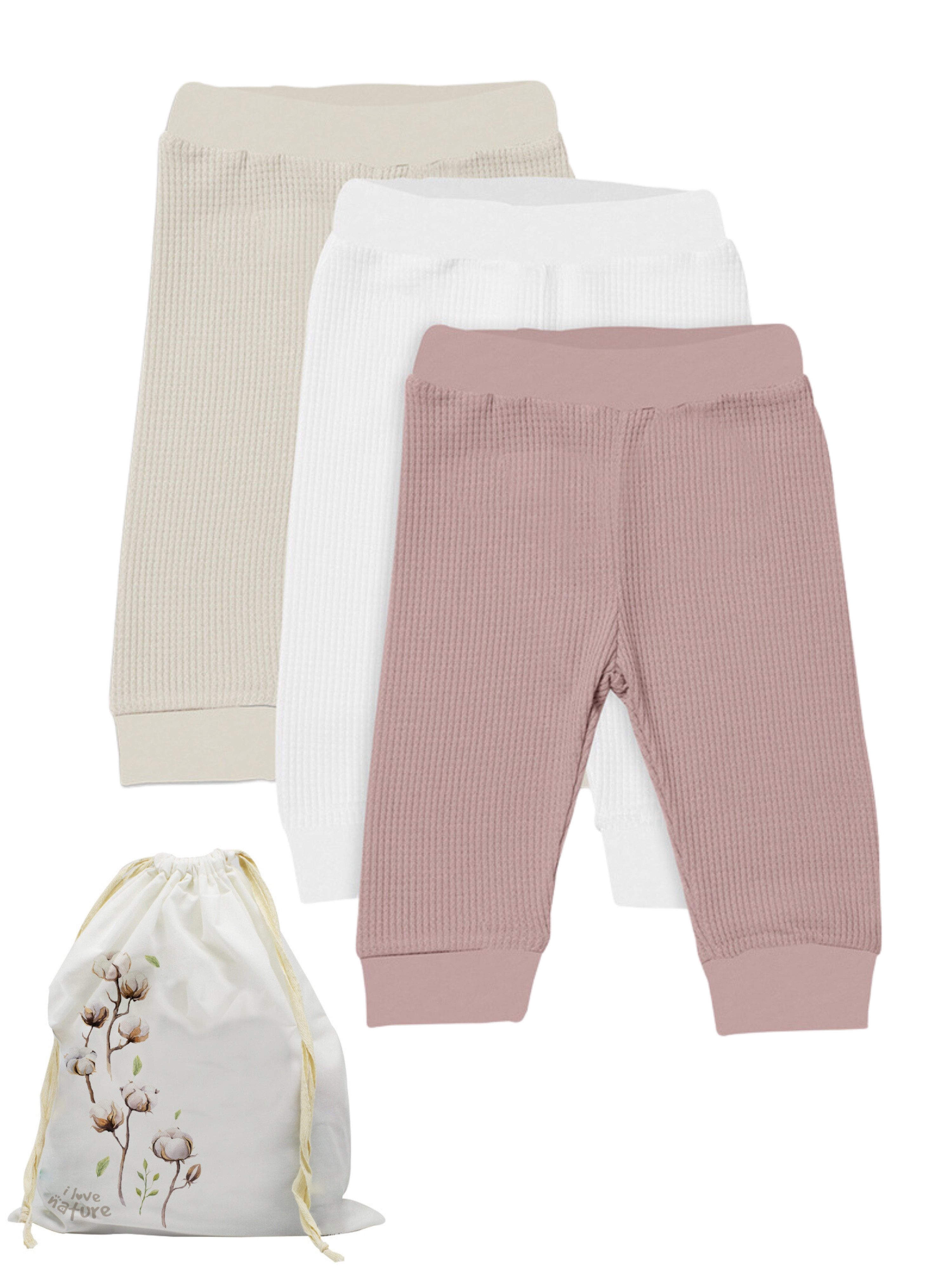 Stoffhose Waffle (3er Pack) Mehrfarbig Unisex, Baby Hose für Jungen und Mädchen