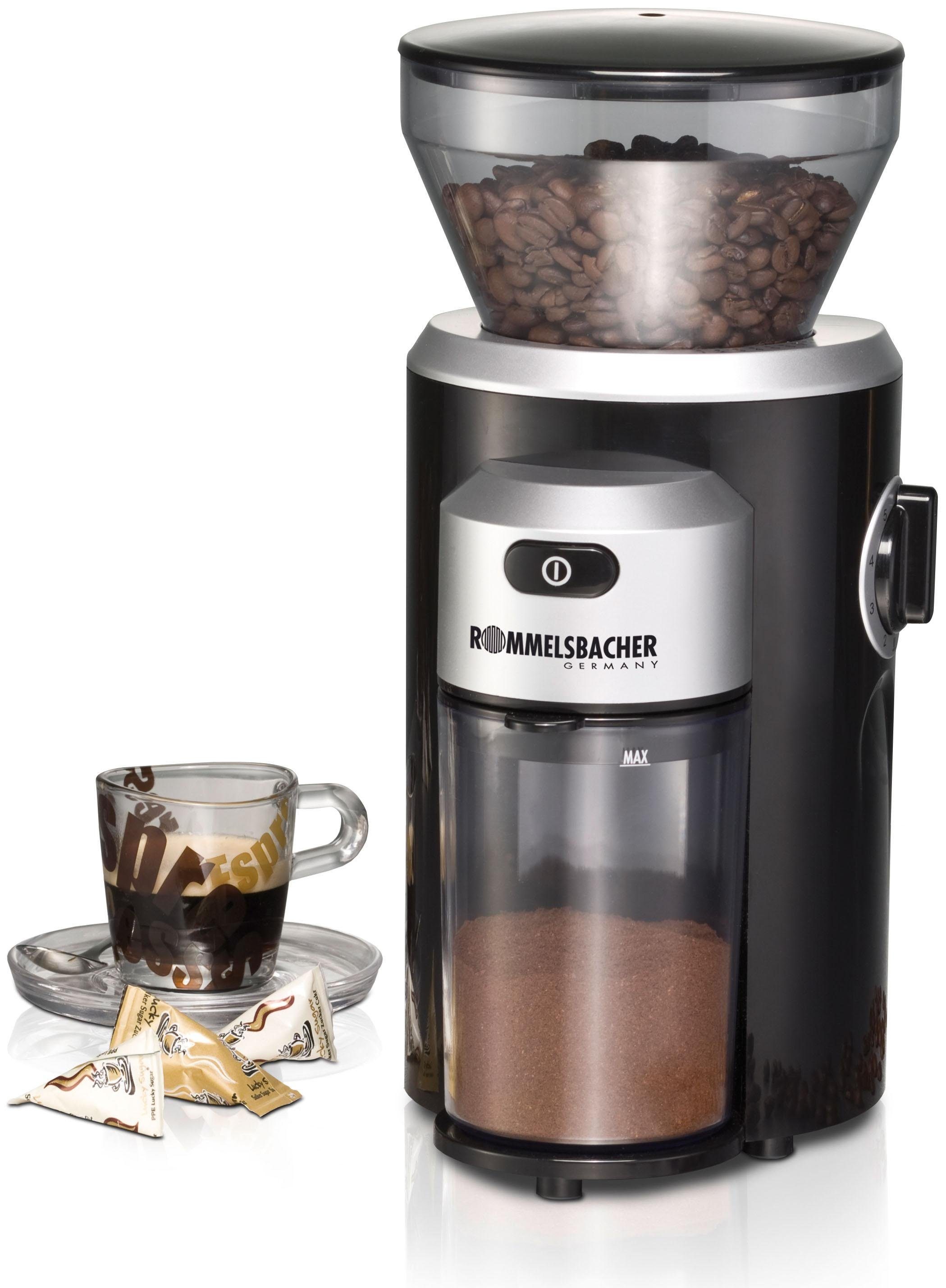 Rommelsbacher Kaffeemühle EKM 300, 150 W, Kegelmahlwerk, 220 g Bohnenbehälter | French Press