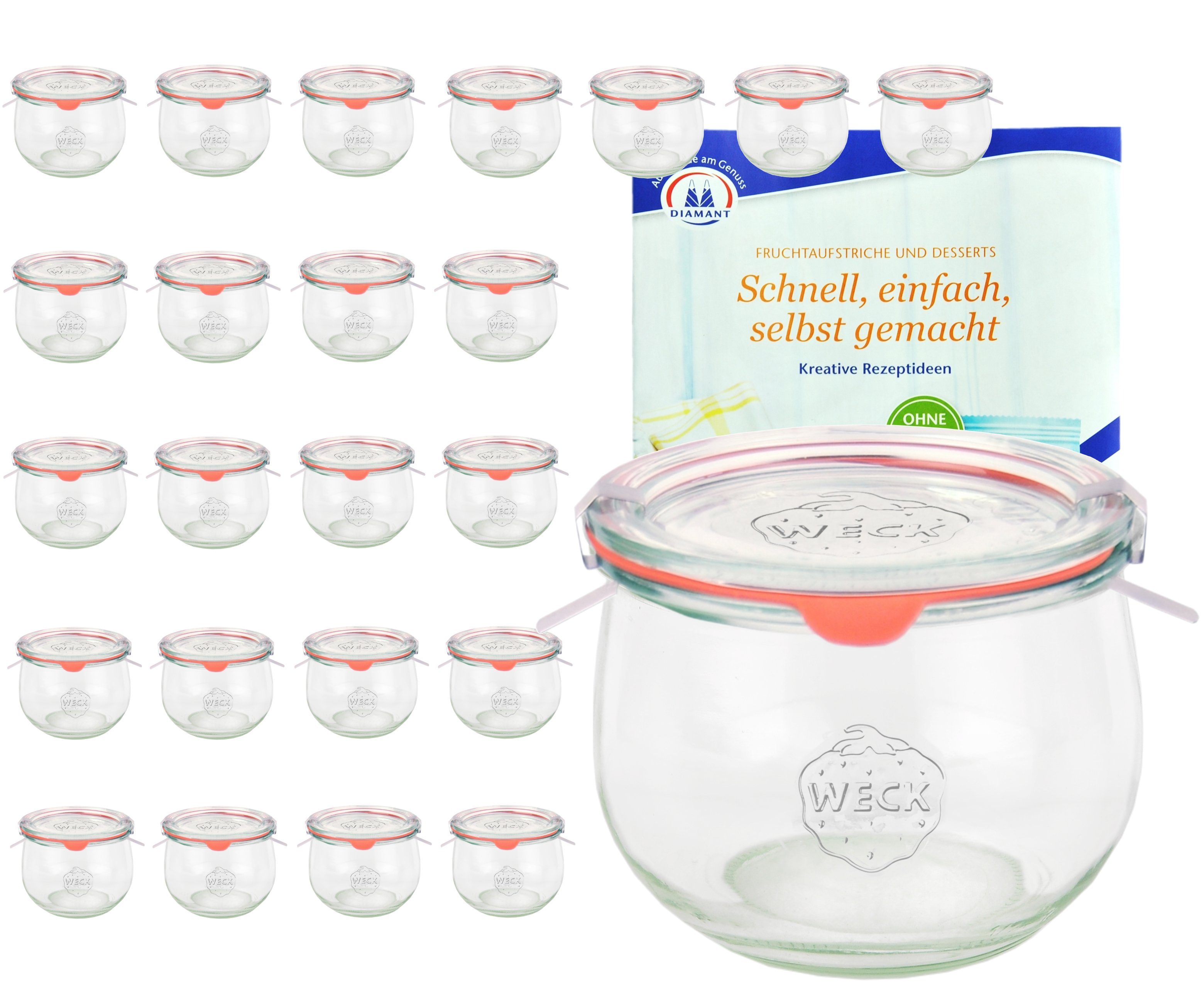 Einmachglas 24er Set Weck Gläser 580ml Tulpengläser Deckel Einkochringe Klammer