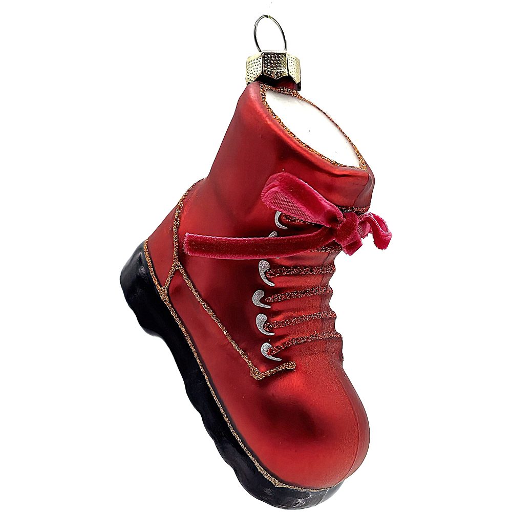 Holly & Jolly Christbaumschmuck Wanderschuh, Schuh rot 6,5 x 9cm Glasornament (1-tlg), handbemalt