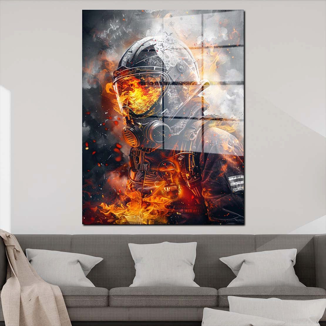 Artedinoi Acrylglasbild Feuerwehrmann im Einsatz Acrylglas Wandbild Bild Wanddeko Wohnzimmer X
