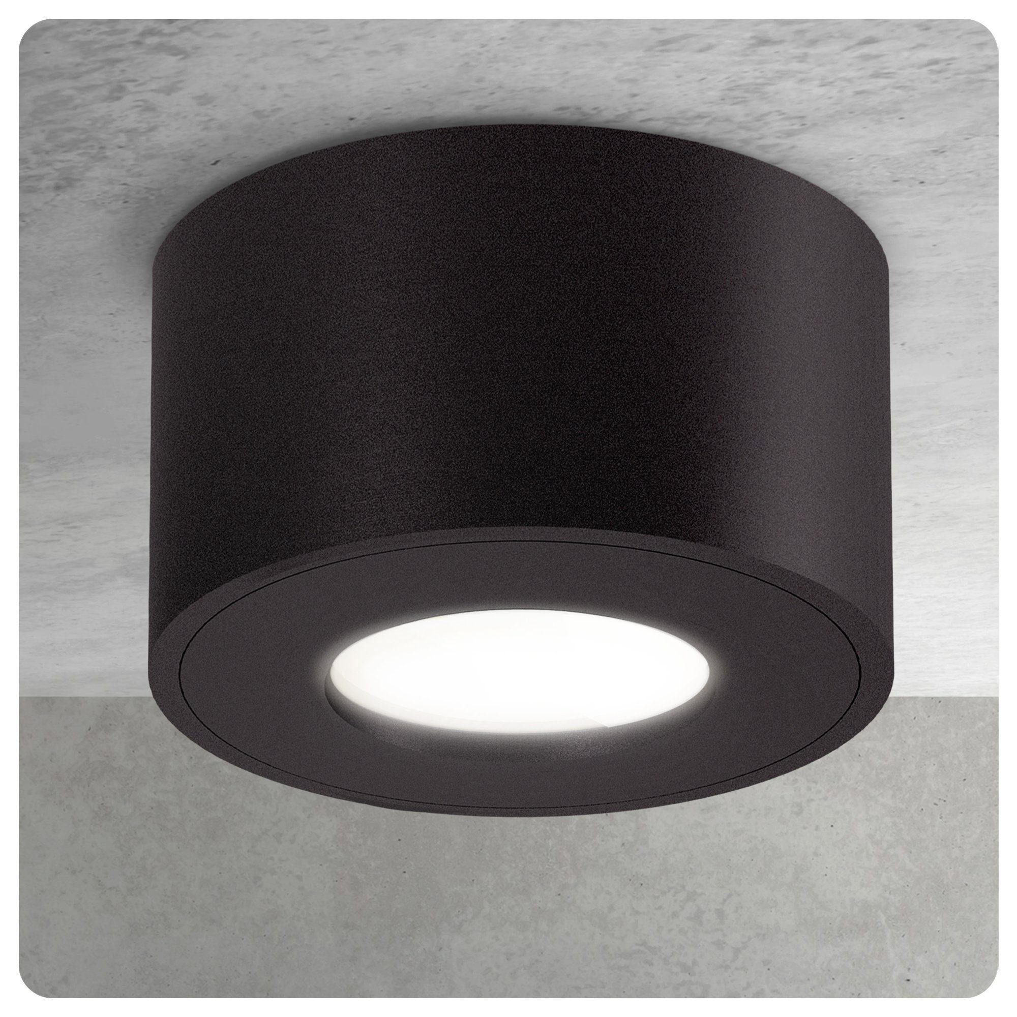 SSC-LUXon Aufbauleuchte CELI-1 Aufputz Spot fuer Bad & Aussen IP44 schwarz mit LED Modul 5W, Neutralweiß