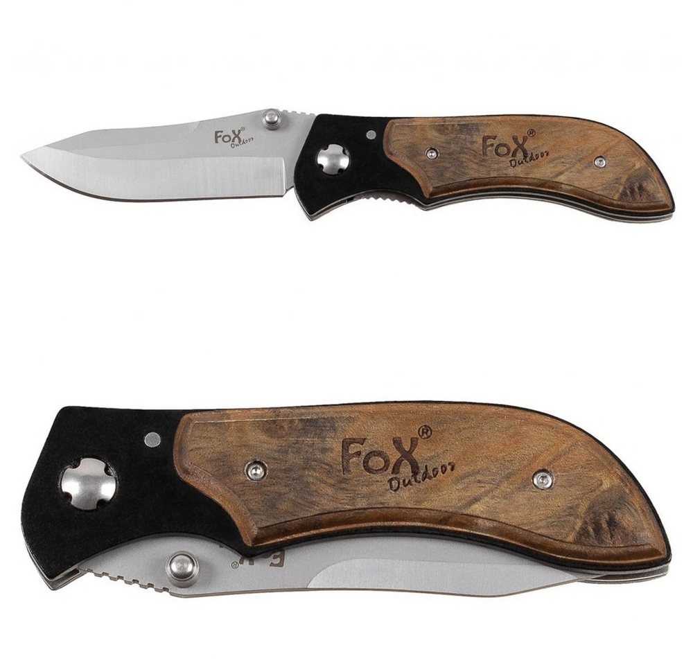 FoxOutdoor Taschenmesser Klappmesser, Einhand, mit Edelholzeinlage, (Packung), ergonomisch geformter Metallgriff