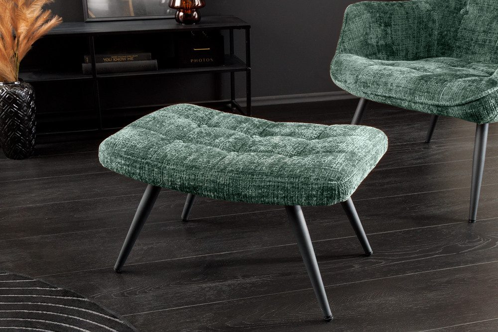 riess-ambiente Fußhocker SCANDINAVIA grün / schwarz - Chenille Cremona, Metallbeine, Polsterung (Einzelartikel, 1 St), bequemer Hocker - ideal für Schlaf-, Wohnzimmer, Garderobe & Sessel