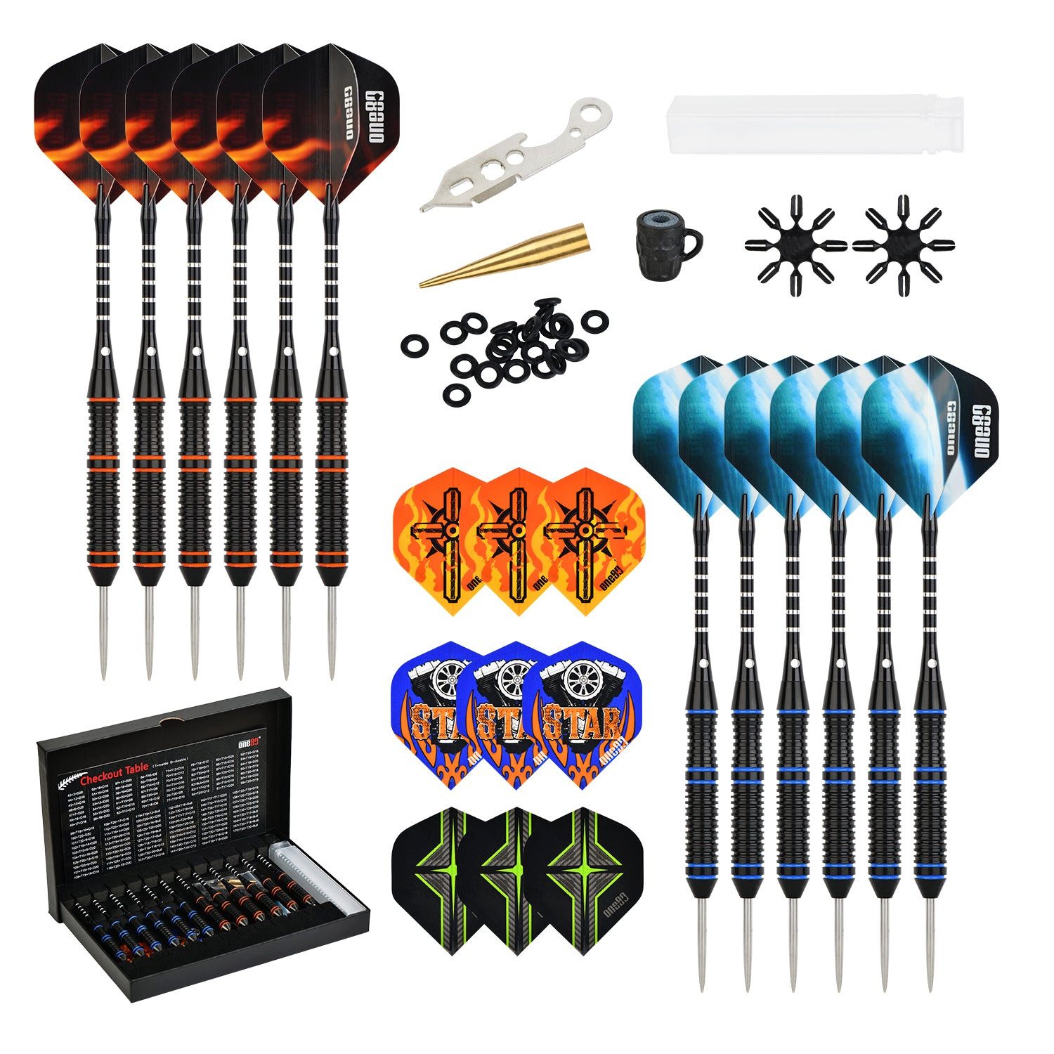 cofi1453 Dartpfeil One80 Dartpfeil Set mit Metallspitze – 12 Stück, Langlebiges Dartset mit Metallspitzen und stabilen Flights