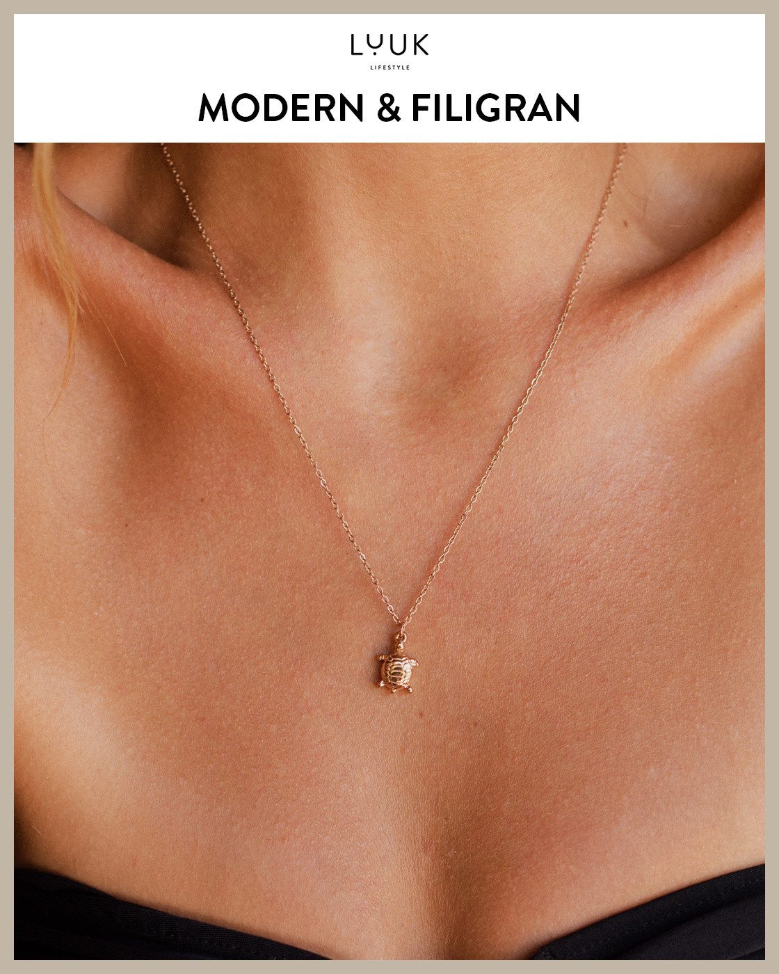 LUUK LIFESTYLE Kette mit Anhänger Schildkröte, mit HAPPINESS Spruchkarte, sommerlich und modern