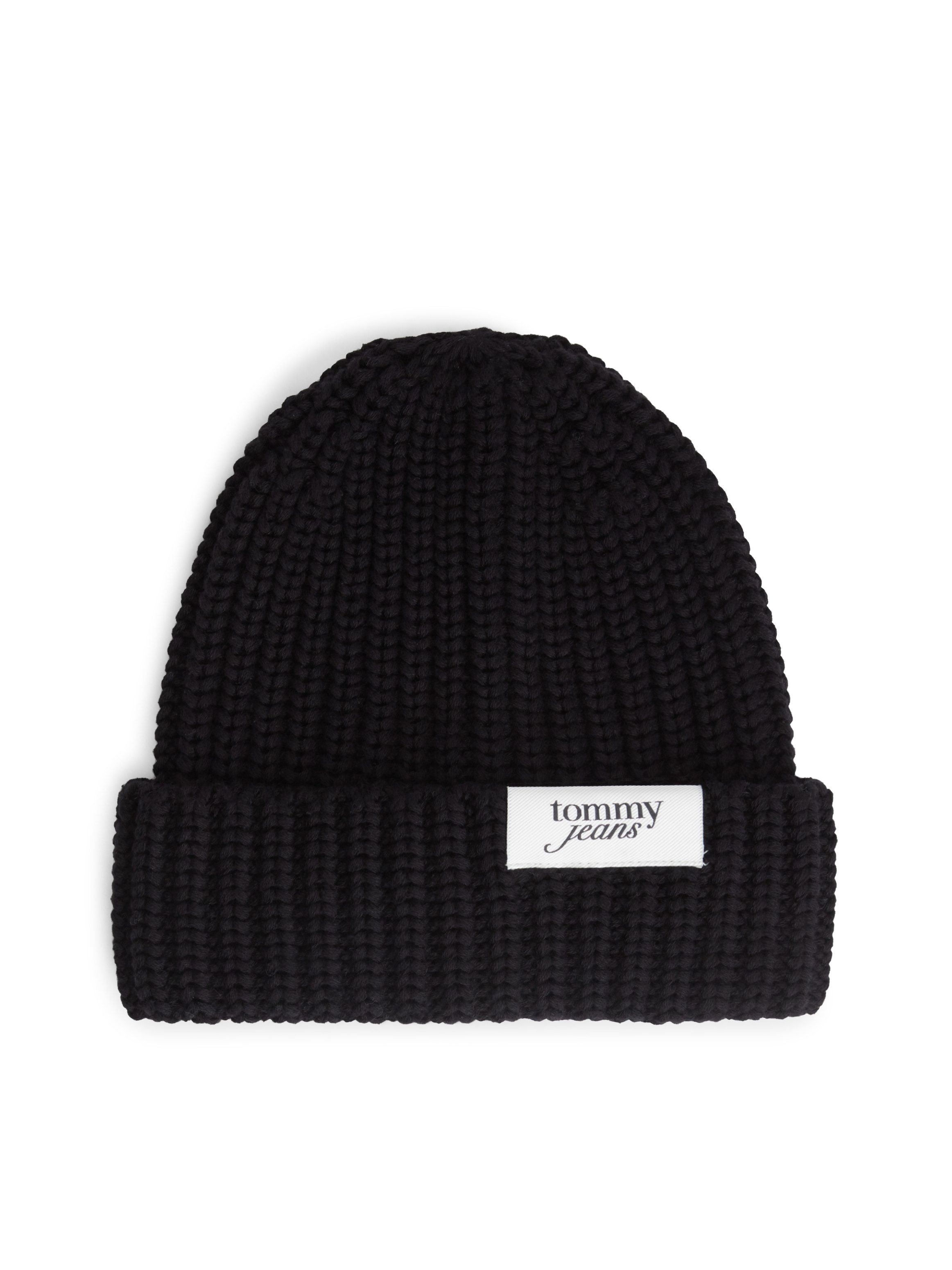 Tommy Jeans Beanie TJW SCRIPT aus grobem Rippstrick mit Logo-Label