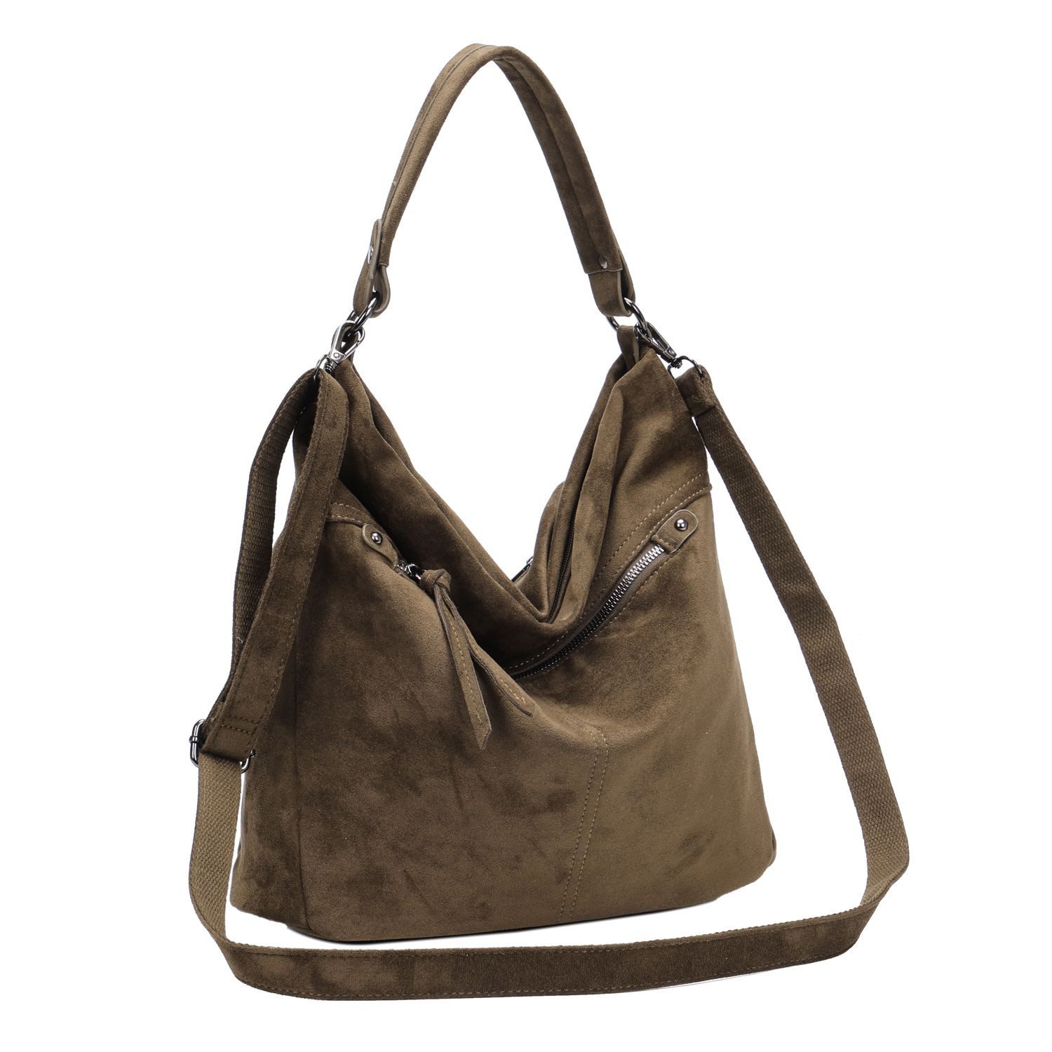 ITALYSHOP24 Schultertasche Damen Tasche Samt Shopper Hobo-Bag Umhängetasche Wildleder-Optik Reise, Crossbody Henkeltasche Beuteltasche Handtasche Velours CrossOver