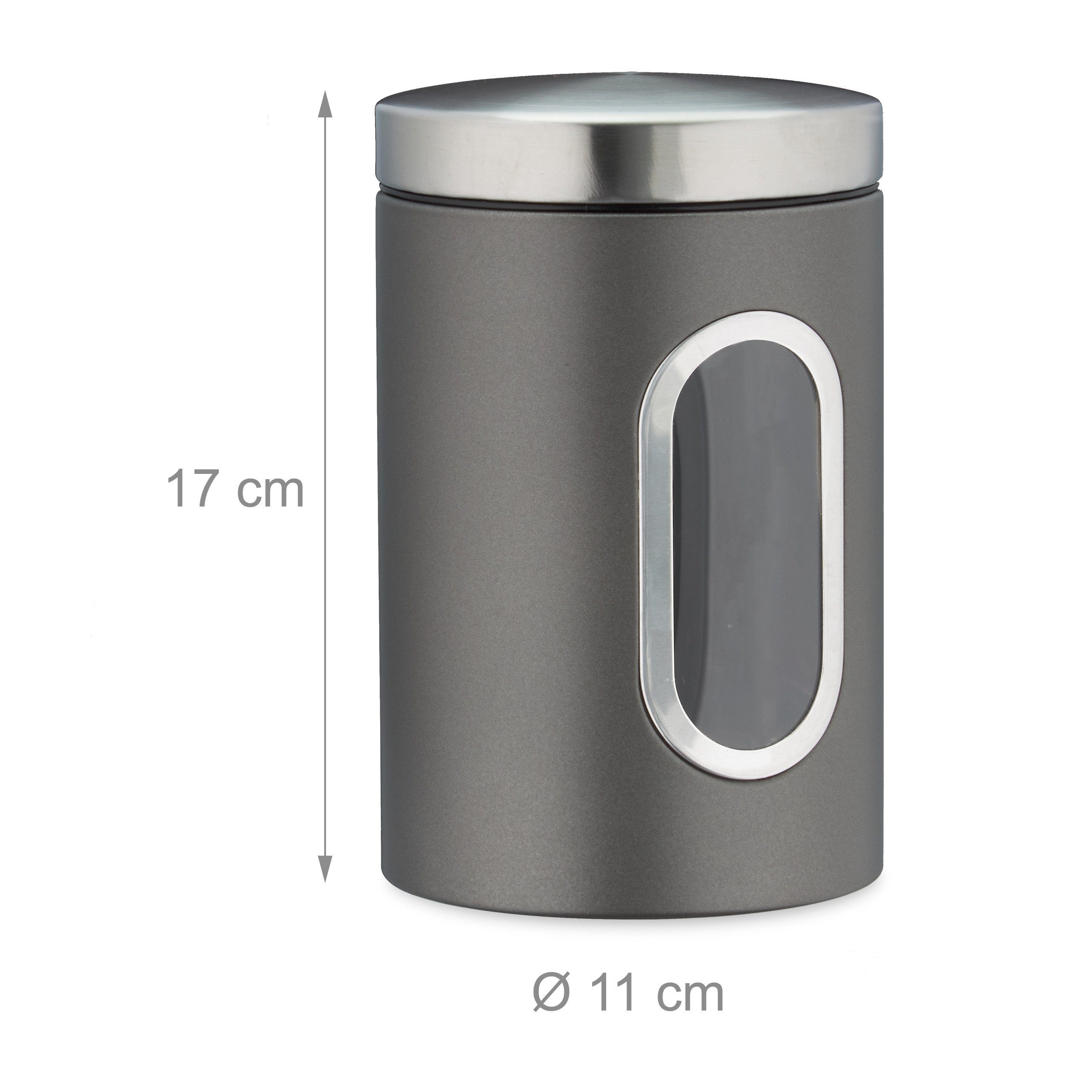 relaxdays Vorratsdose 4x Vorratsdose mit Sichtfenster grau, Eisen