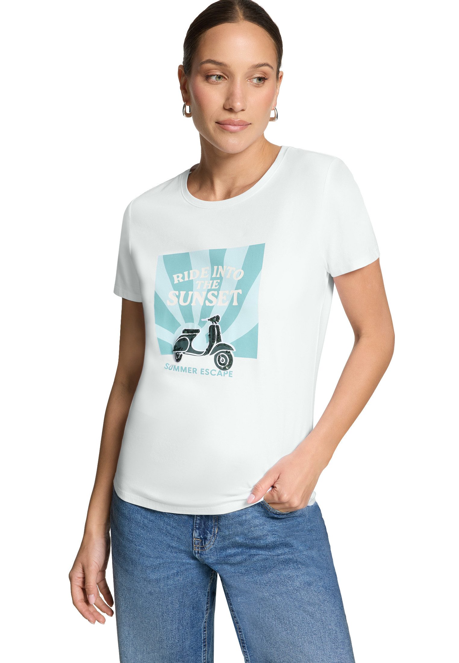 Zero Kurzarmshirt Damen mit Aufdruck (1-tlg) Glitzer.