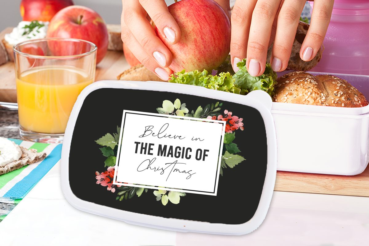 Magie, für Jungs und Lunchbox Erwachsene, Brotbox (2-tlg), Brotdose, Mädchen Kunststoff, weiß - Zitat für Weihnachten MuchoWow und - Kinder