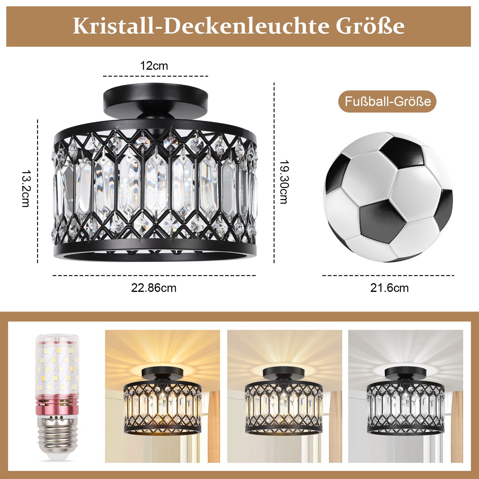 Sunicol Deckenleuchte Kristall Deckenleuchte, 3 Farbtemperaturen, günstig online kaufen