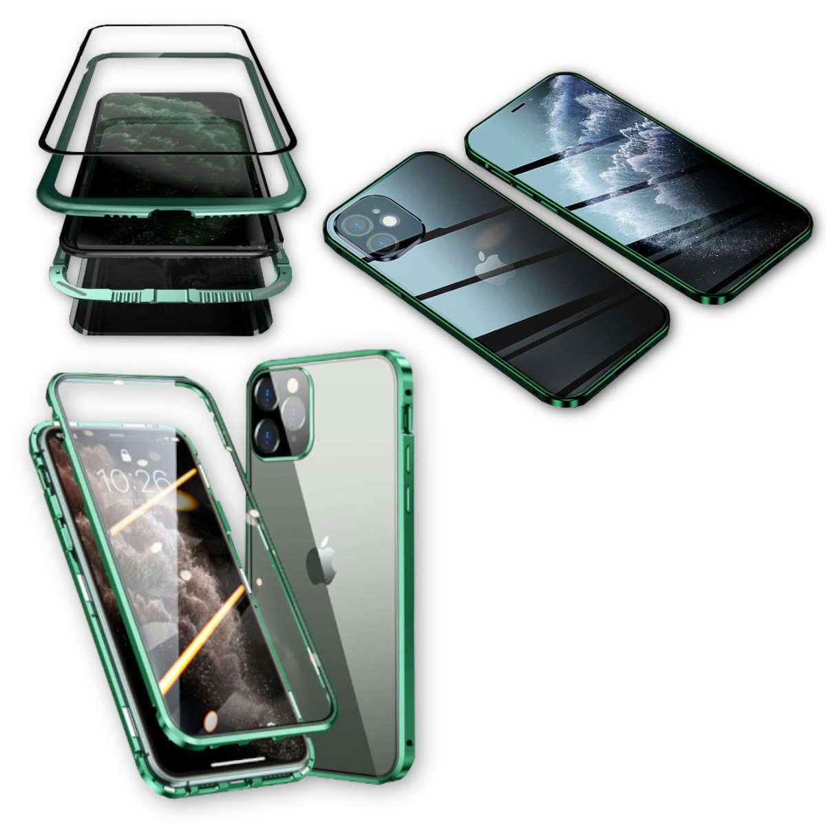Wigento Handyhülle Beidseitiger 360 Grad Magnet / Glas Case Bumper für  Apple iPhone 12 Pro / iPhone 12 6.1 Zoll Handy Tasche Case Hülle Cover New  Style