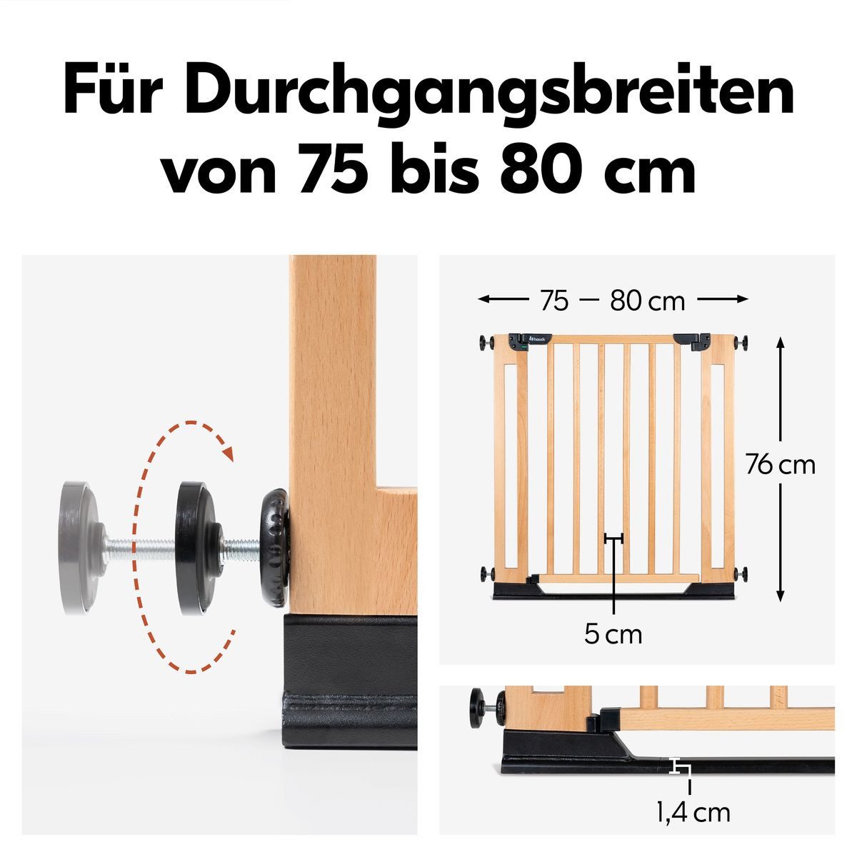 Hauck Türschutzgitter Clear Step Easyclose Eco - Beech, Buchenholz - Tür- & Treppenschutzgitter für Kinder bis max. 24 Monate