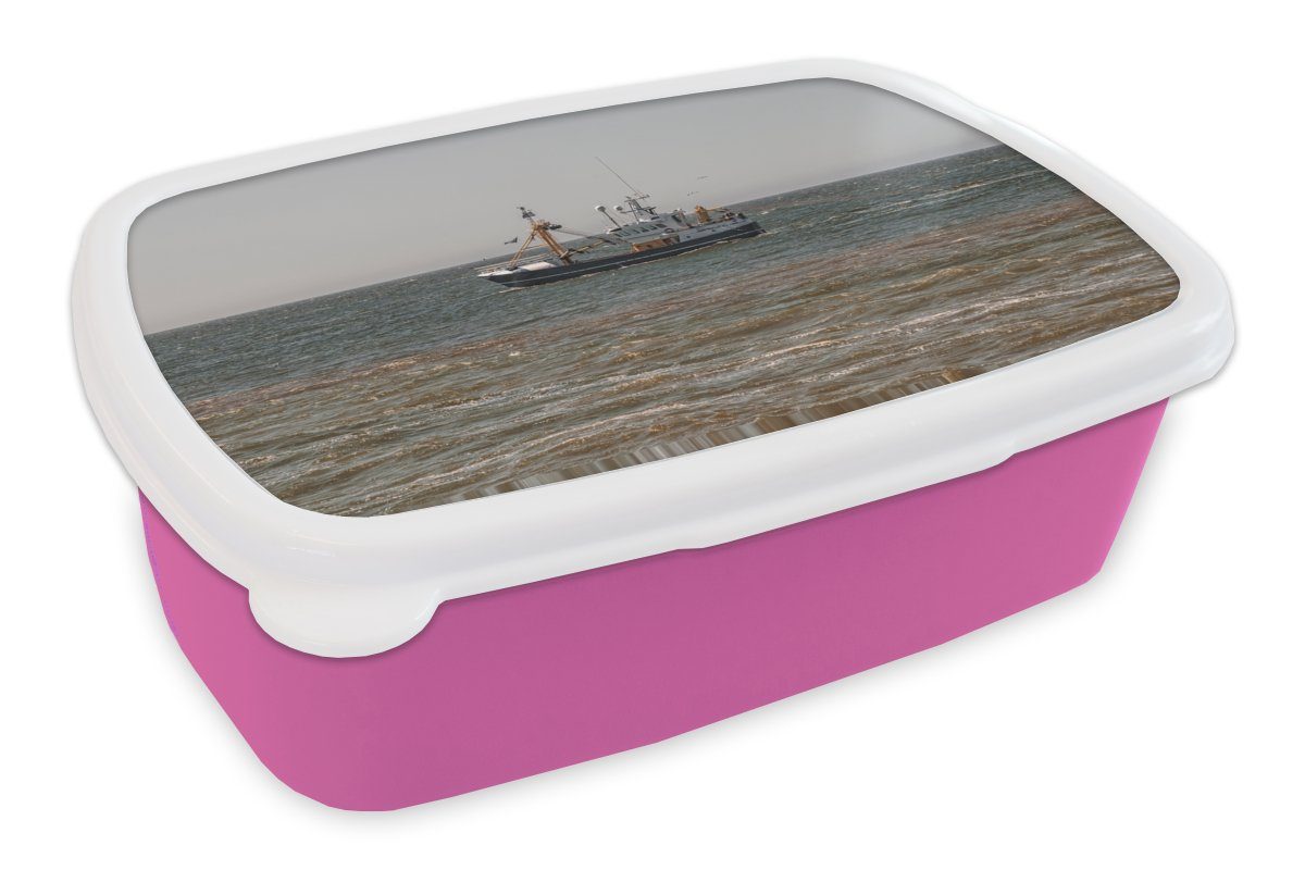 MuchoWow Lunchbox Nordsee - Fischerboot - Wasser, Kunststoff, (2-tlg), Brotbox für Erwachsene, Brotdose Kinder, Snackbox, Mädchen, Kunststoff rosa