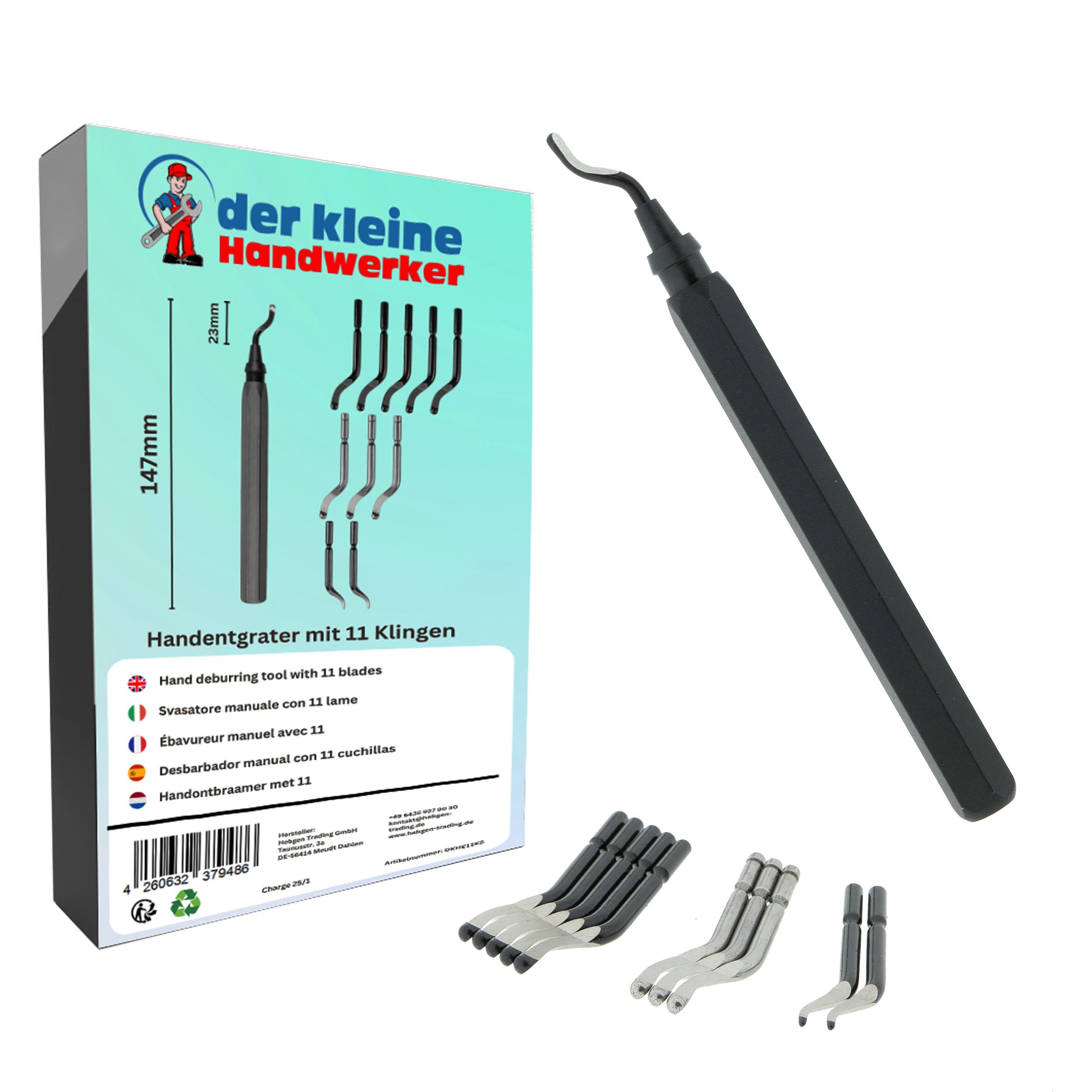 Kantenschleifer Profi Handentgrater mit 11 Klingen 360° für Metall, Kunststoff, Edelst