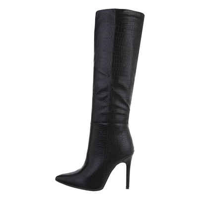 Ital-Design Damen Elegant High-Heel-Stiefel Pfennig-/Stilettoabsatz High-Heel Сапоги in Schwarz