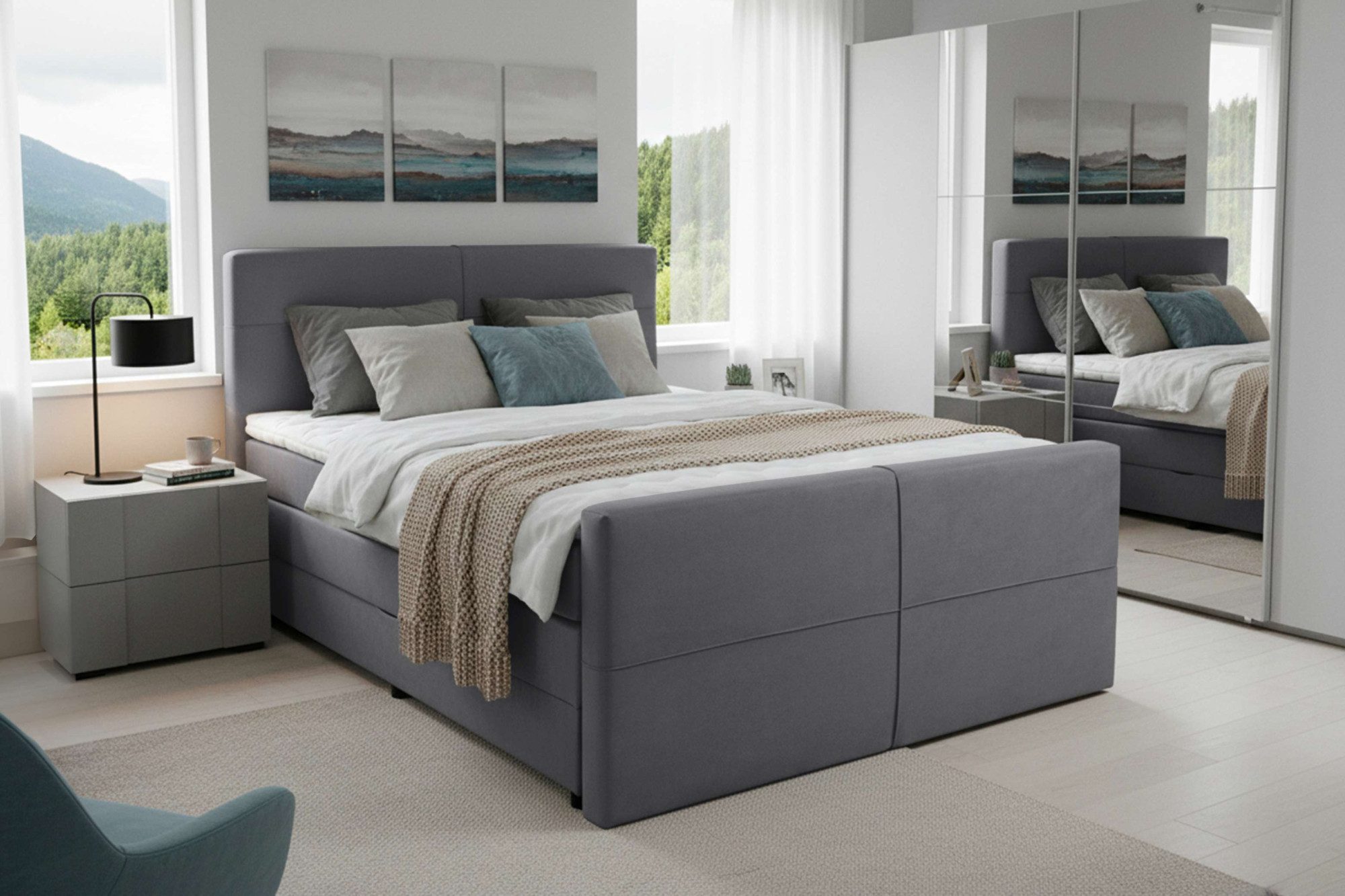 Home affaire Boxspringbett Lucas, Doppelbett, Polsterbett, Federkernbett, Komfortbett, 160,180 cm, inkl. 6 cm Topper, zwei Bettkästen, Taschen-Federkernmatratze in H3