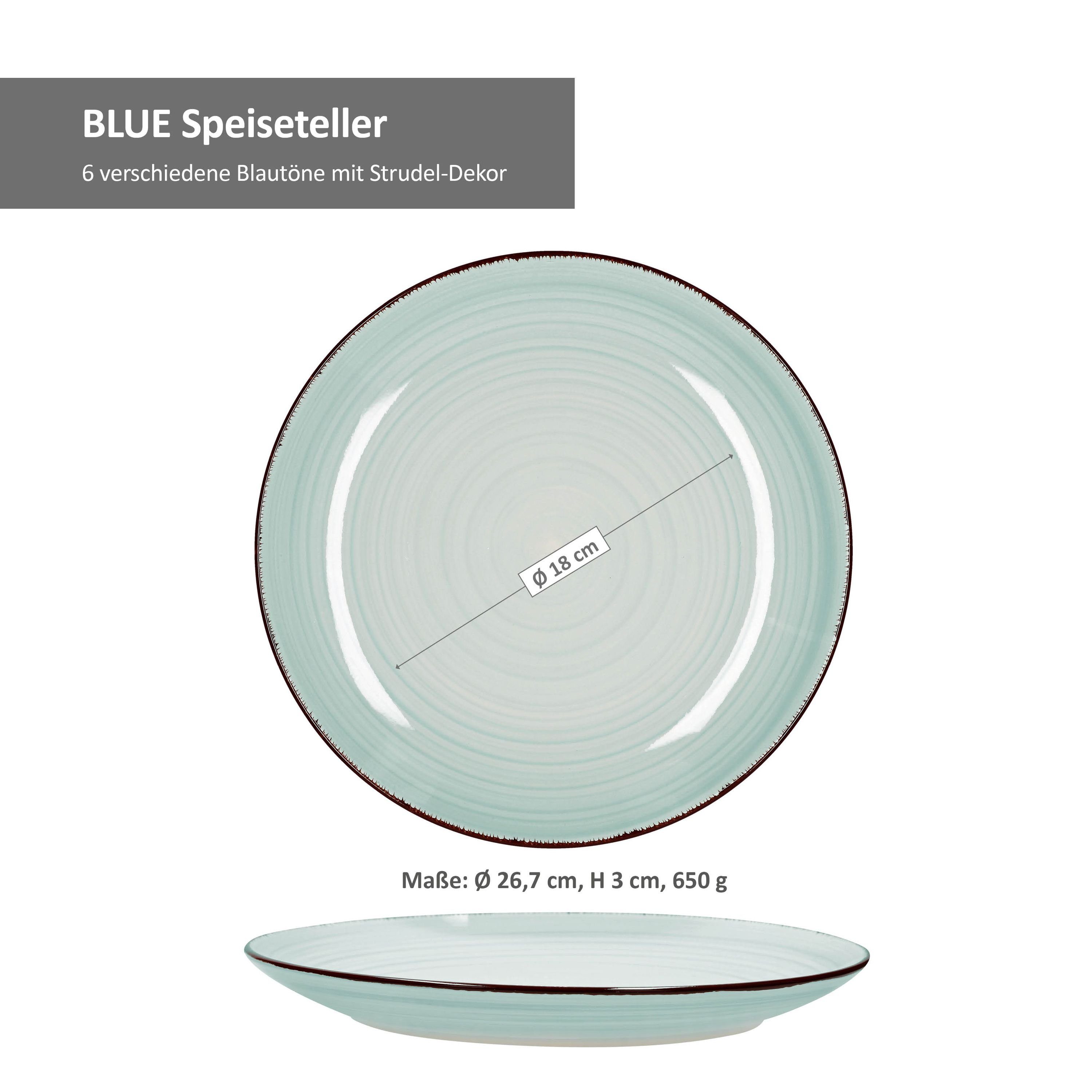 MamboCat Speiseteller 6er Set Essteller flach Blue 26,5cm