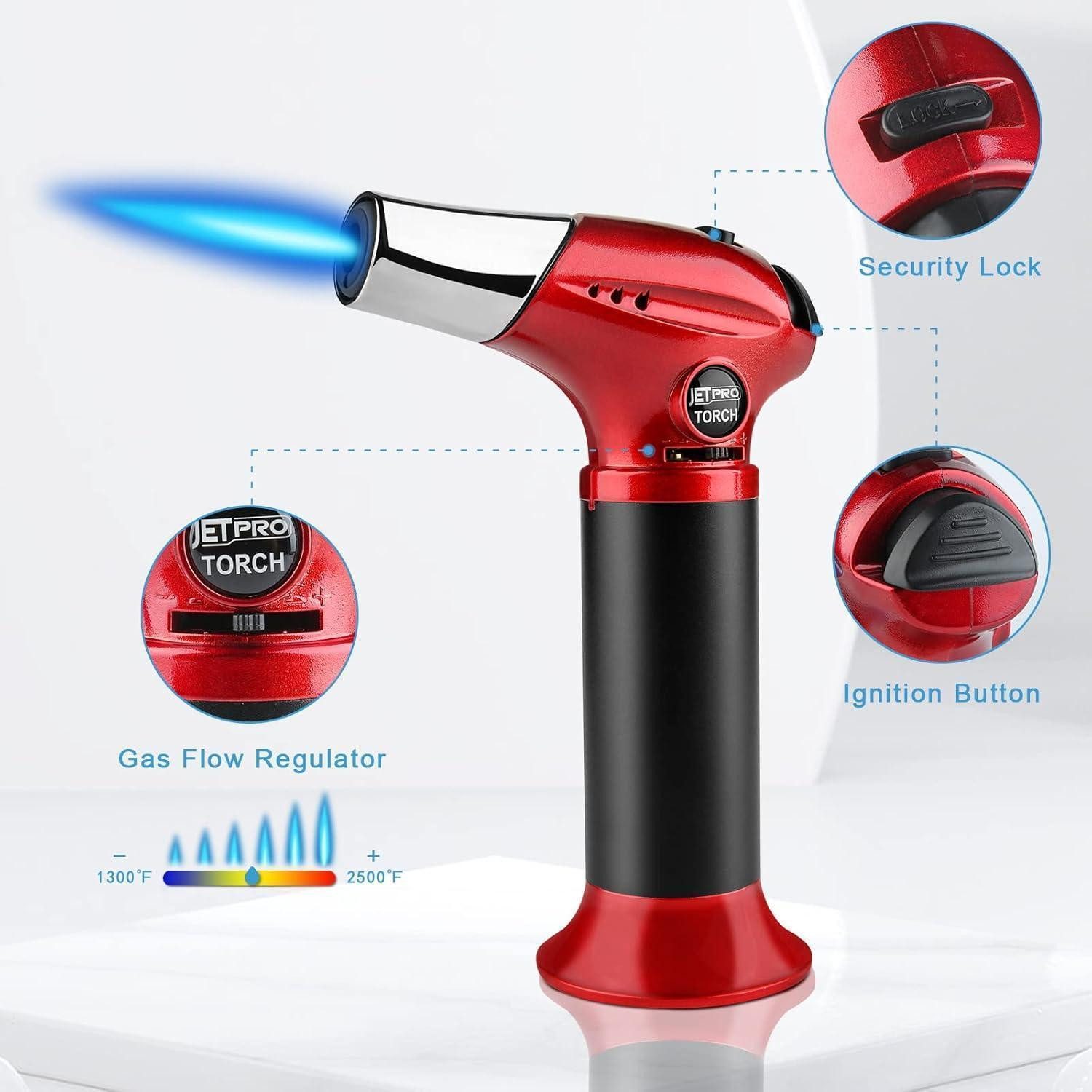JETPRO Flambierbrenner Butan Fackel Küche Feuerzeug mit einstellbarer Flamme für Desserts