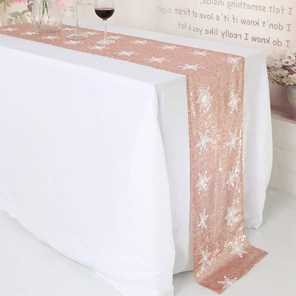 FELIXLEO Tischläufer Tischläufer Pailletten weihnachtlichem Schneeflocken-Muster 30*275cm