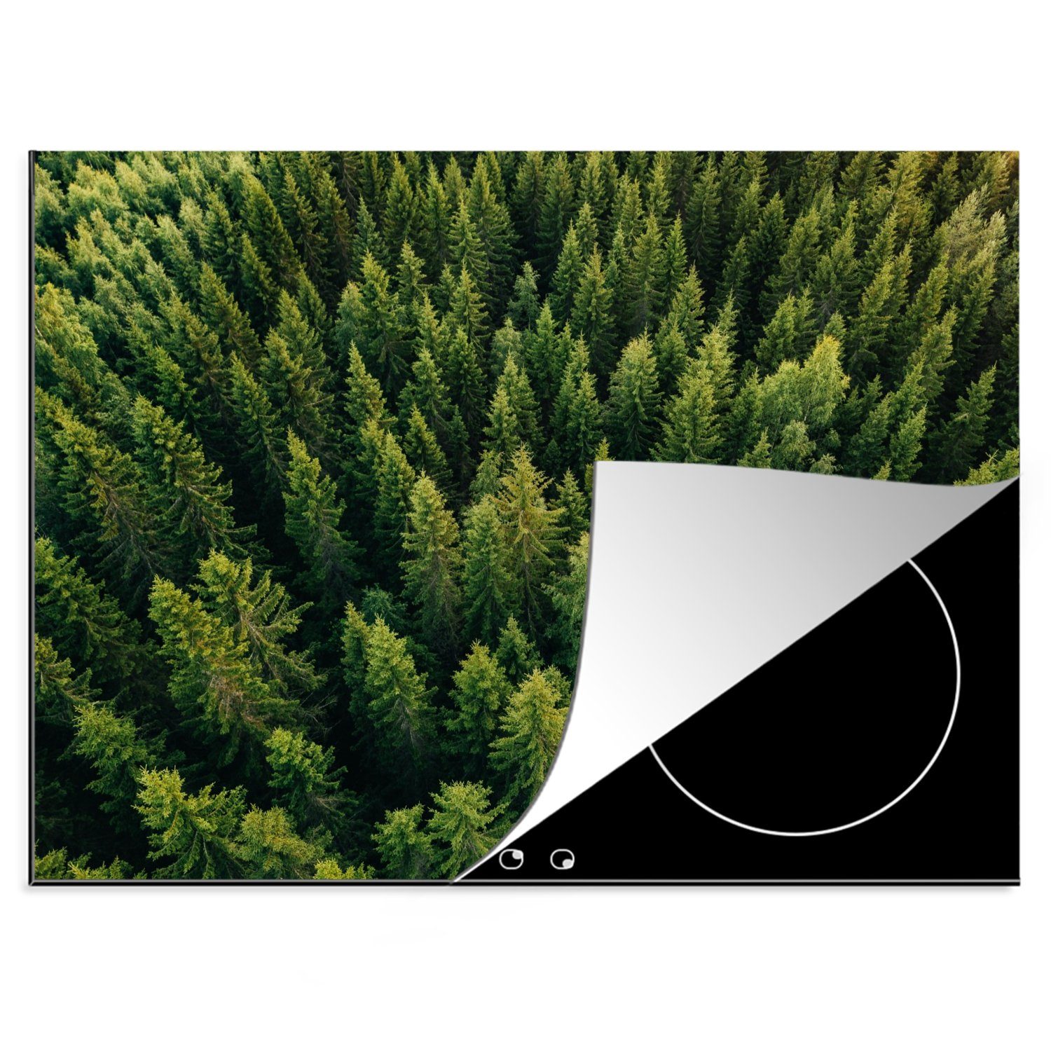 MuchoWow Herdblende-/Abdeckplatte Wald - Baum - Grün, Vinyl, (1 tlg), 70x52 cm, Mobile Arbeitsfläche nutzbar, Ceranfeldabdeckung