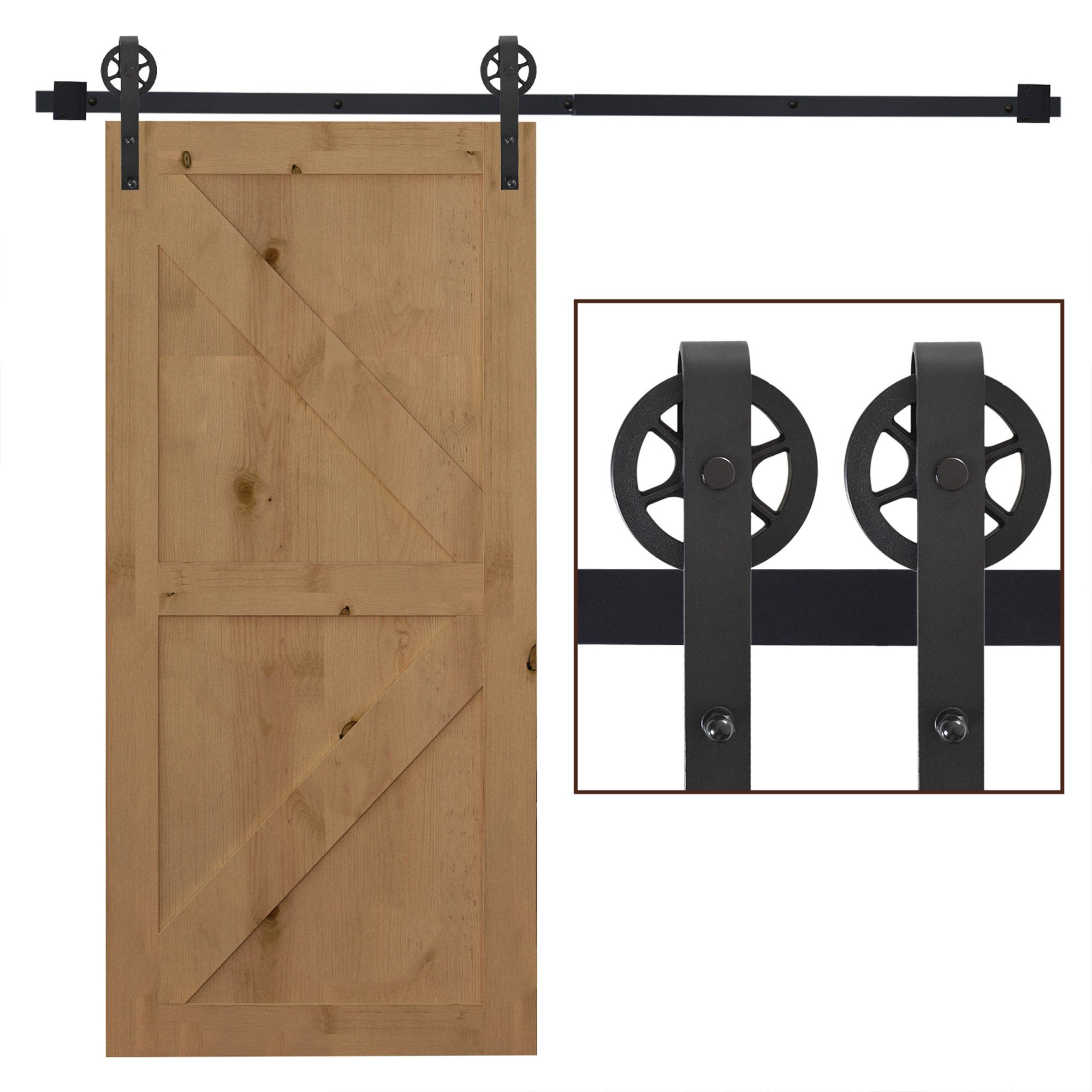 Türbeschlag 200 cm, mit Schienen, Rollen, Schienenstopper, Bodenblock