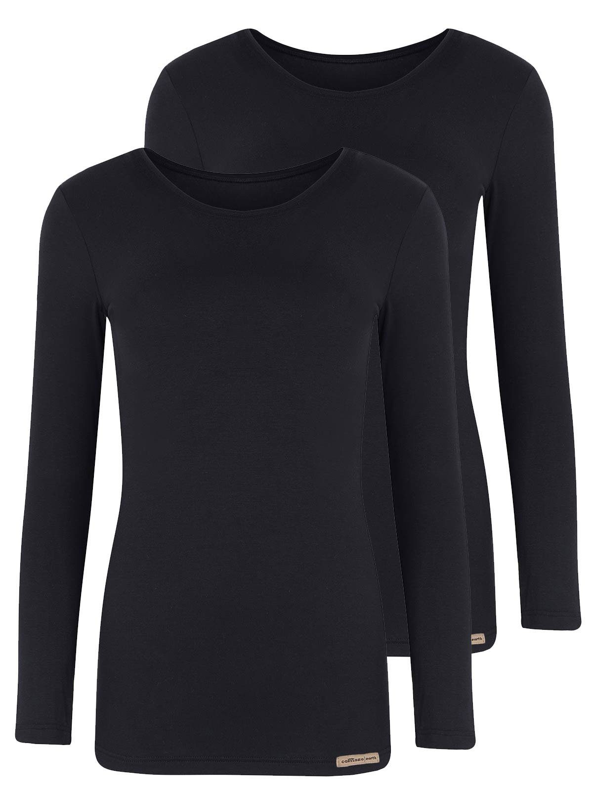 COMAZO Unterziehshirt 2er Pack Langarm (Stück, schwarz Baumwoll Vegan Shirt Damen 2-St)