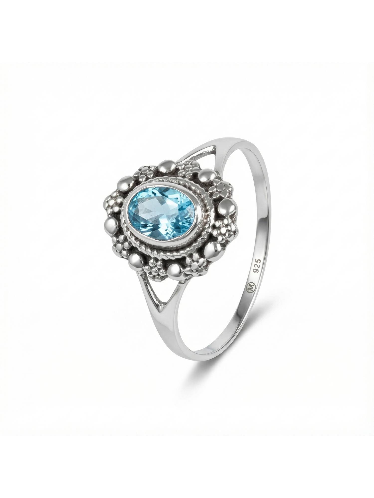 Silberring BUKUR aus 925 Silber mit blau Topas