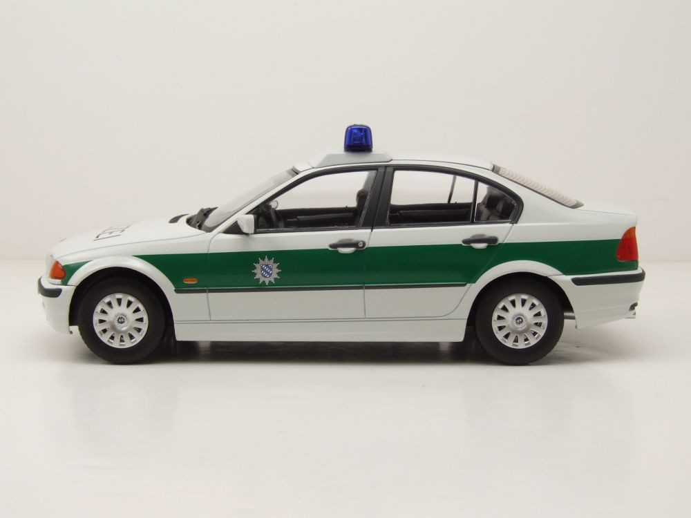 KK Scale Modellauto BMW 3er E46 Limousine Polizei 1999 weiß grün, Maßstab 1:18