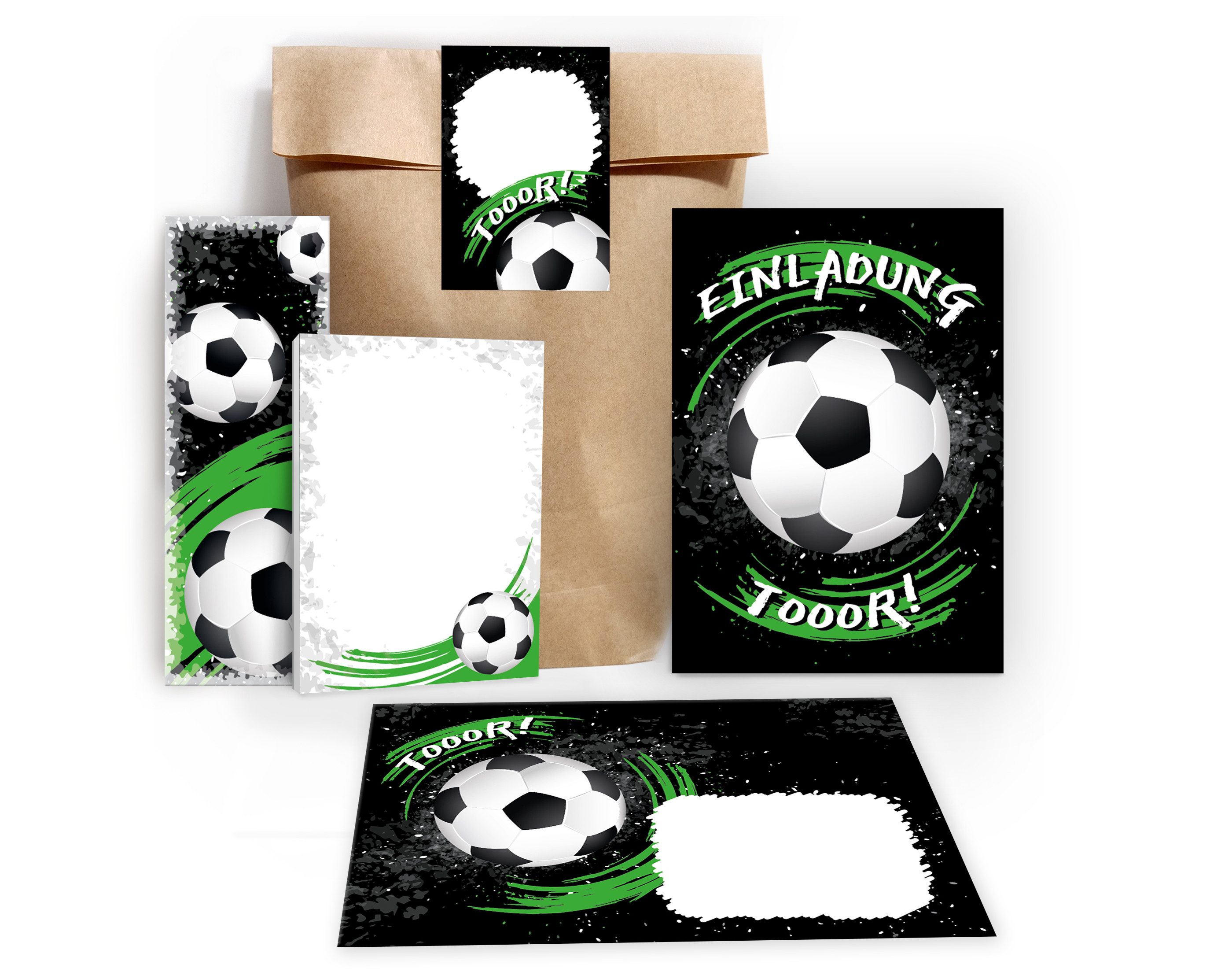 JUNAPACK Einladungskarten Fußball zum Geburtstag Einladungen Karten mit Umschlägen Mitgebsel, Mitbringsel Set Fussball Gastgeschenke zum Kindergeburtstag