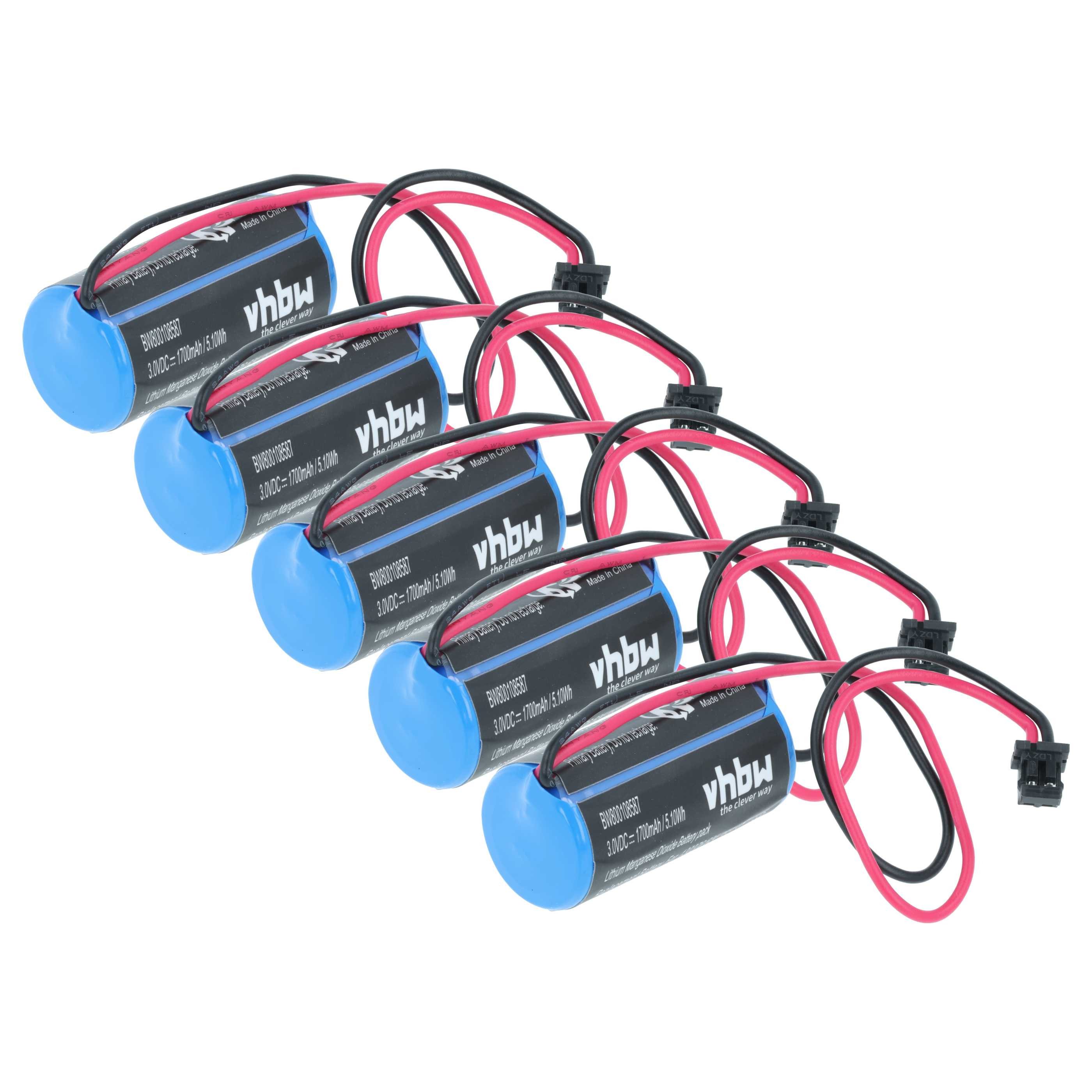 vhbw Batterie passend für Mitsubishi MELSEC Q02HCPU, Q02CPU, Q12PRHCPU, Akku Batterie Li-MnO2 1700 mAh (3 V, 5 St), Leistungsfähige Ersatz-Batterie für Industrie Controller
