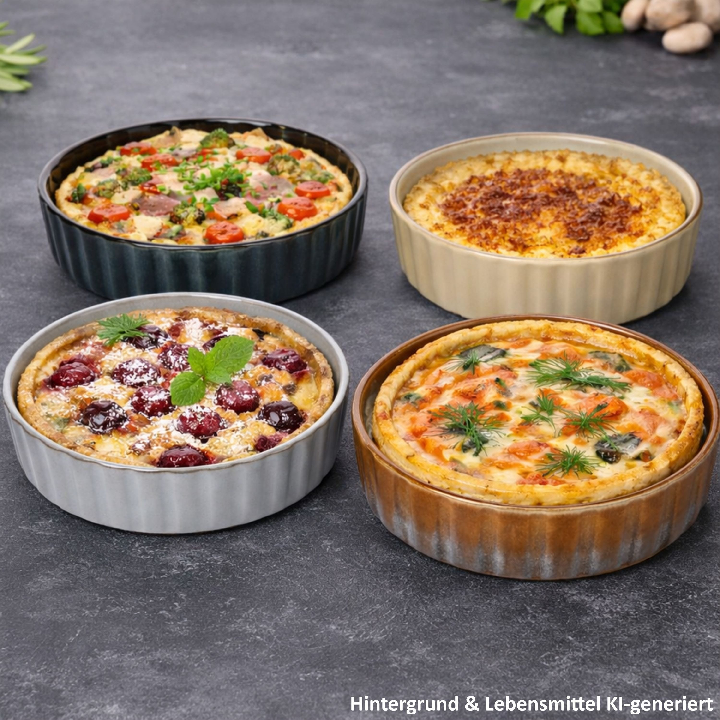 MamboCat Auflaufform MamboCat 4er Set Gustos Crème Brûlée Schälchen Steingut Quiche Dessert, Steingut – Bild 3 von 5